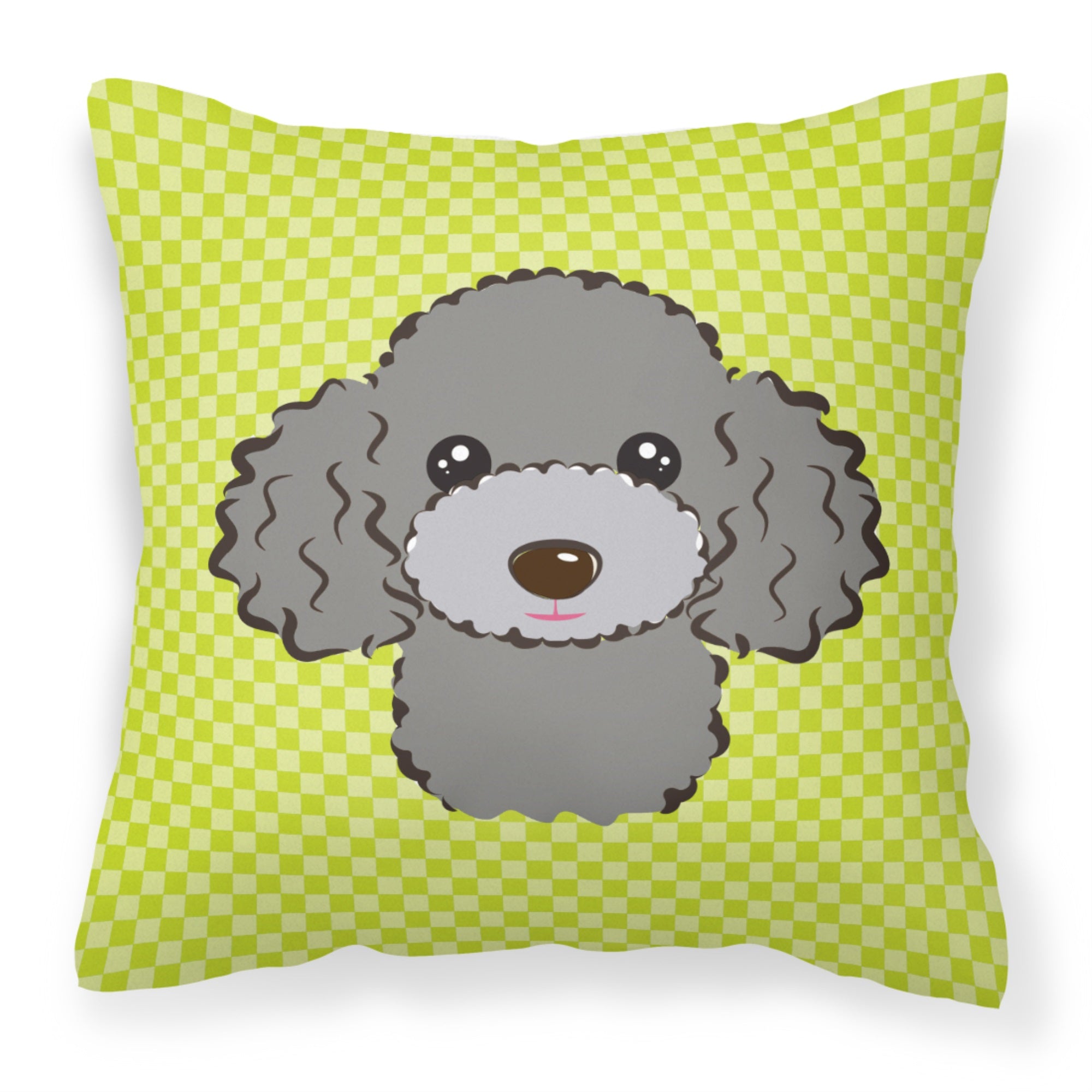 Checkerboard Lime Green Silver Gray Poodle Fabric Decorative Pillow