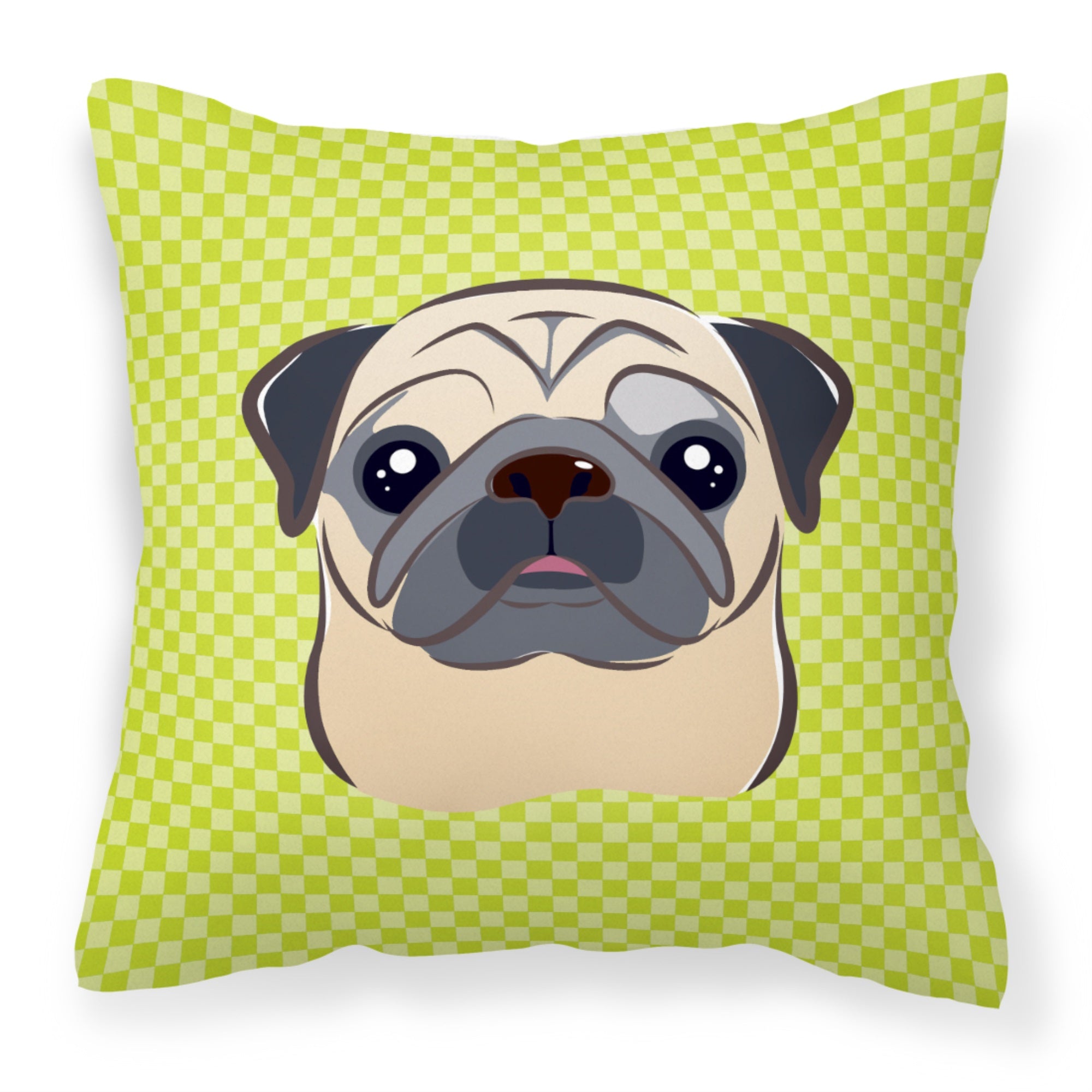 Checkerboard Lime Green Fawn Pug Fabric Decorative Pillow