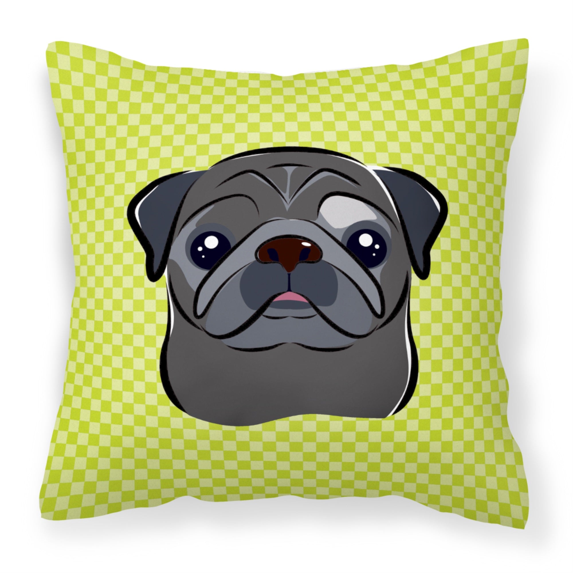 Checkerboard Lime Green Black Pug Fabric Decorative Pillow