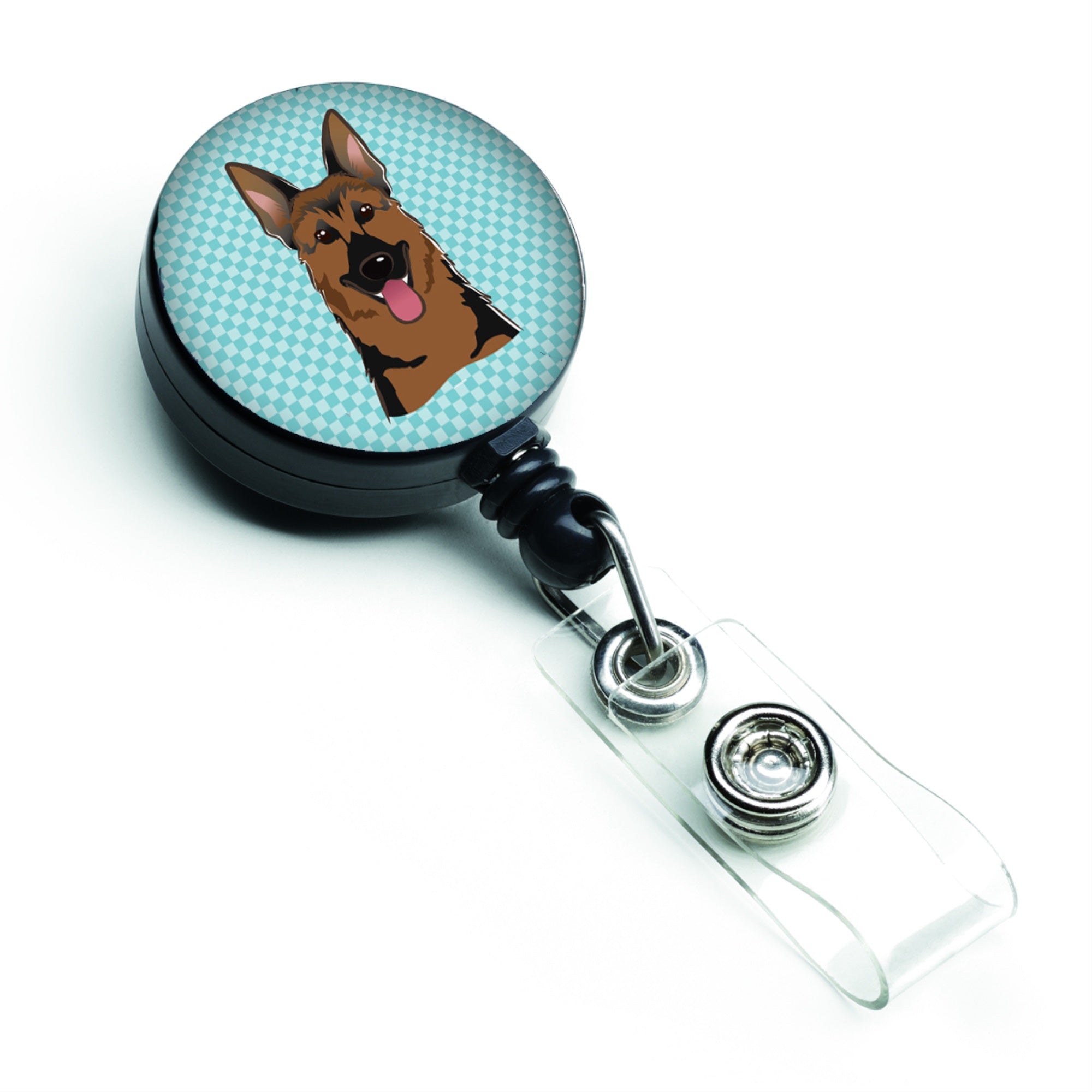 Checkerboard Blue German Shepherd Retractable Badge Reel