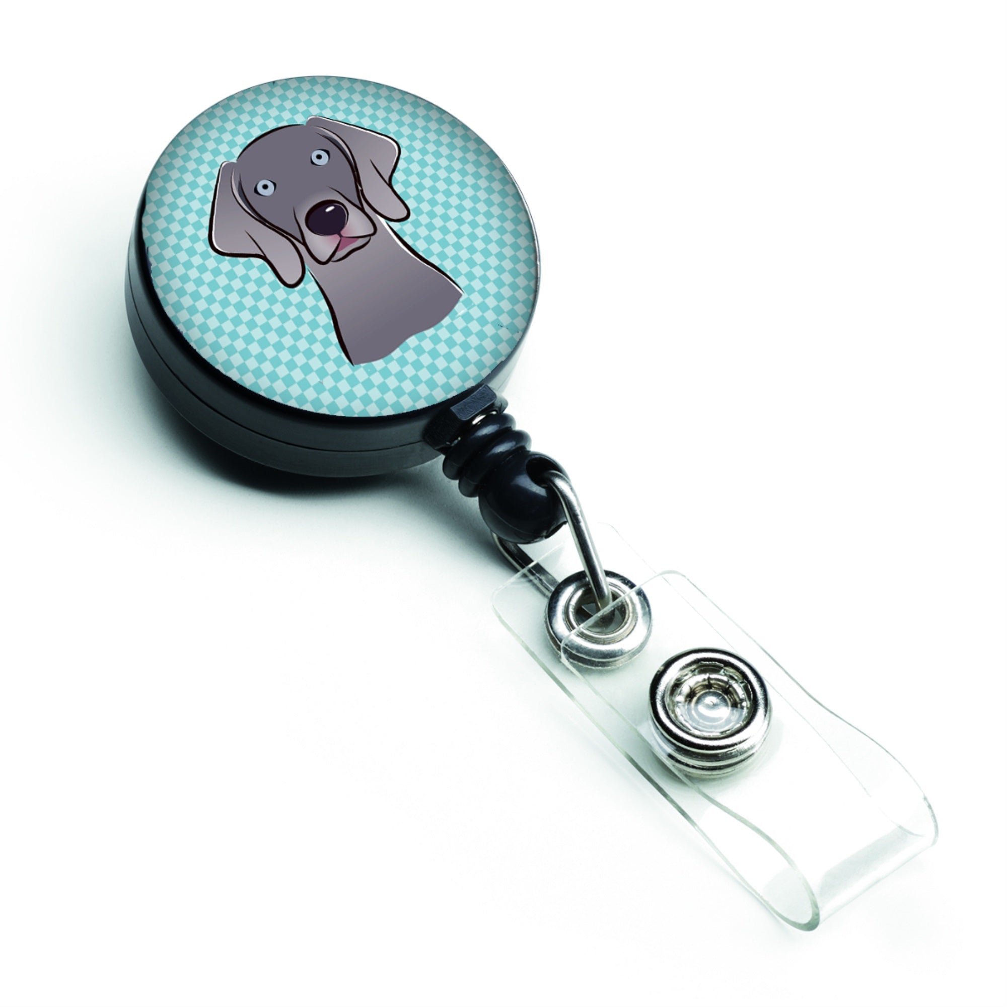 Checkerboard Blue Weimaraner Retractable Badge Reel