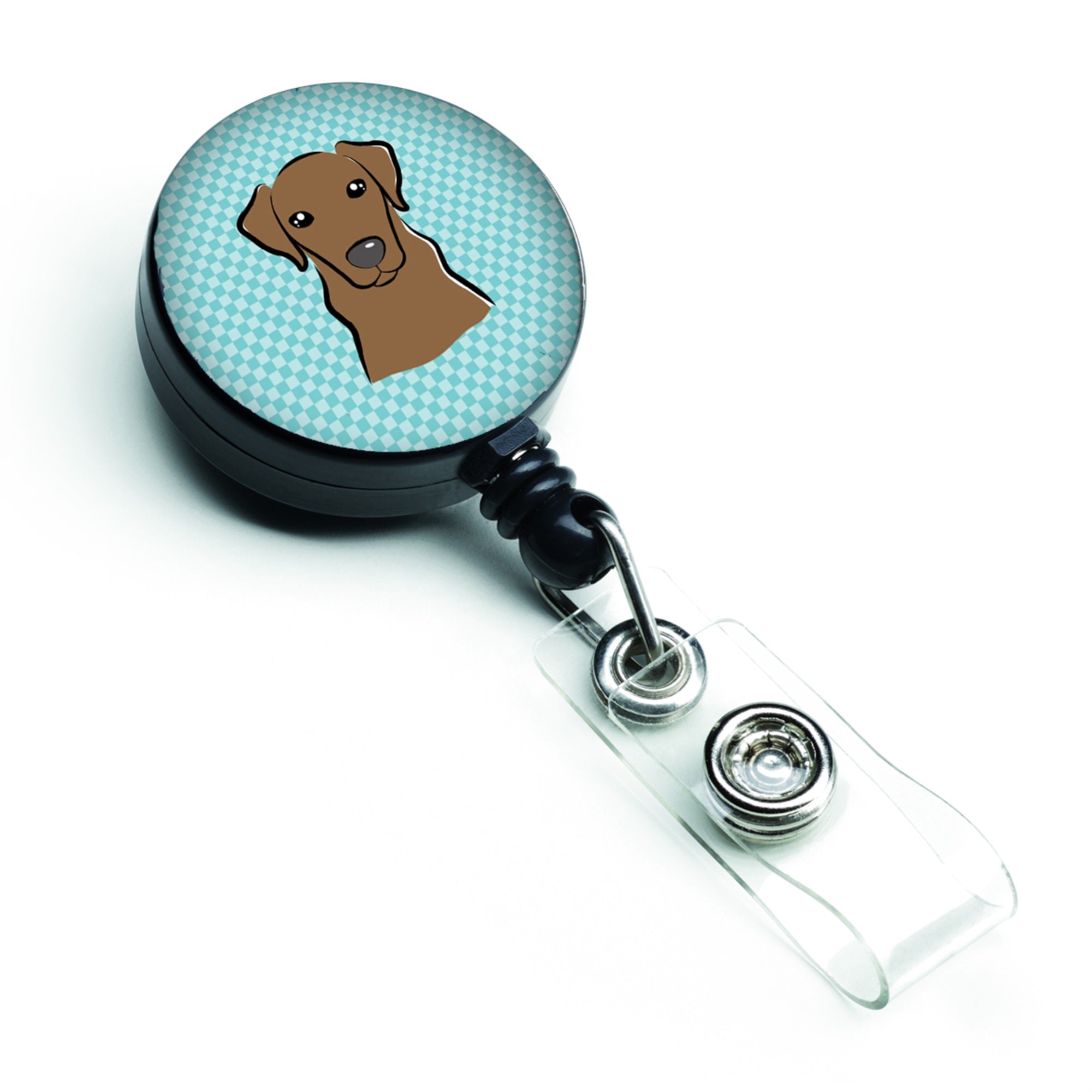 Checkerboard Blue Chocolate Labrador Retractable Badge Reel