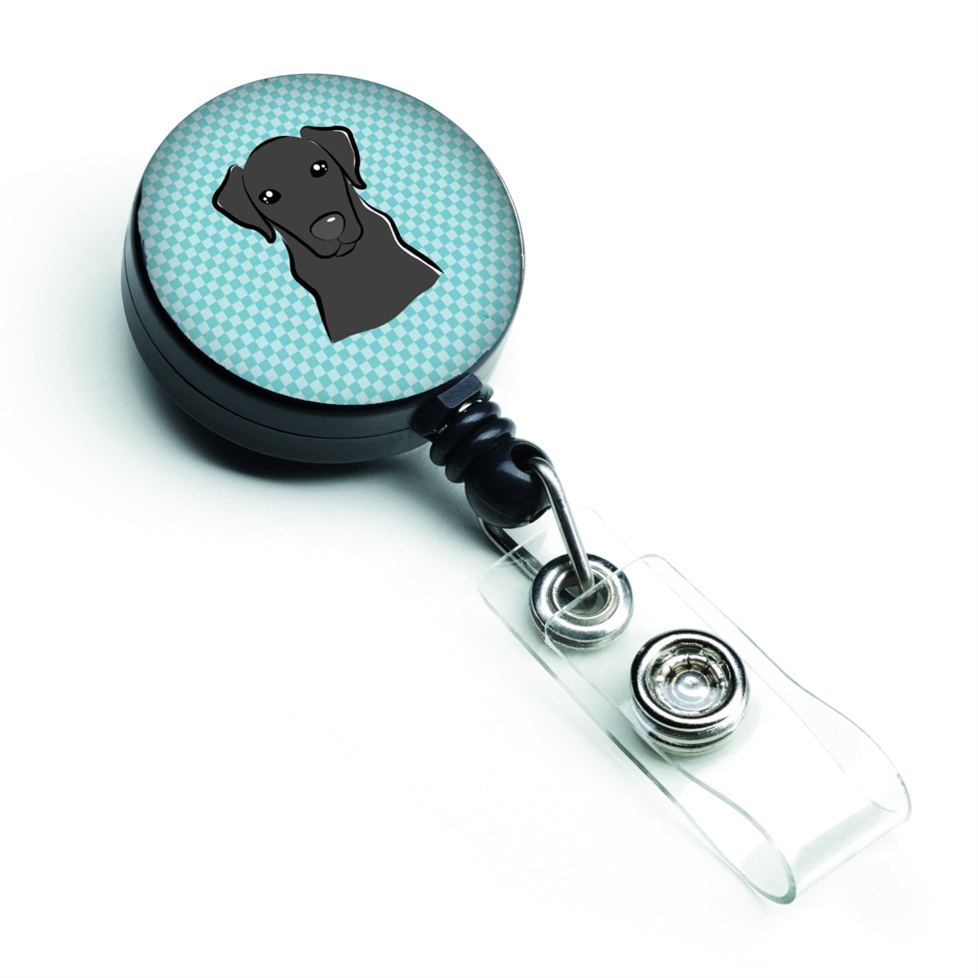 Checkerboard Blue Black Labrador Retractable Badge Reel
