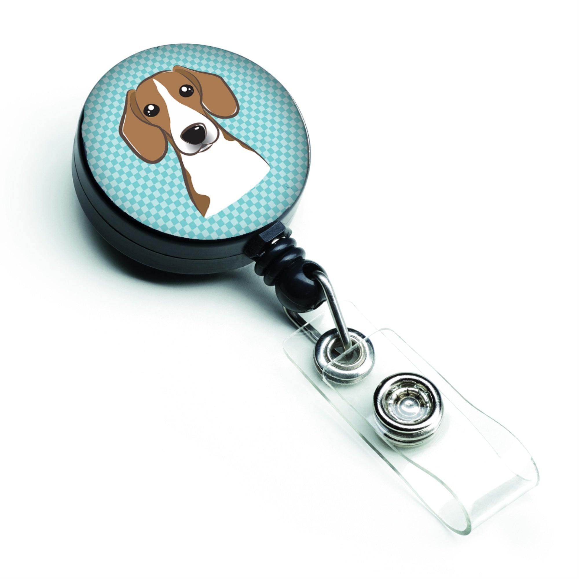 Checkerboard Blue Beagle Retractable Badge Reel