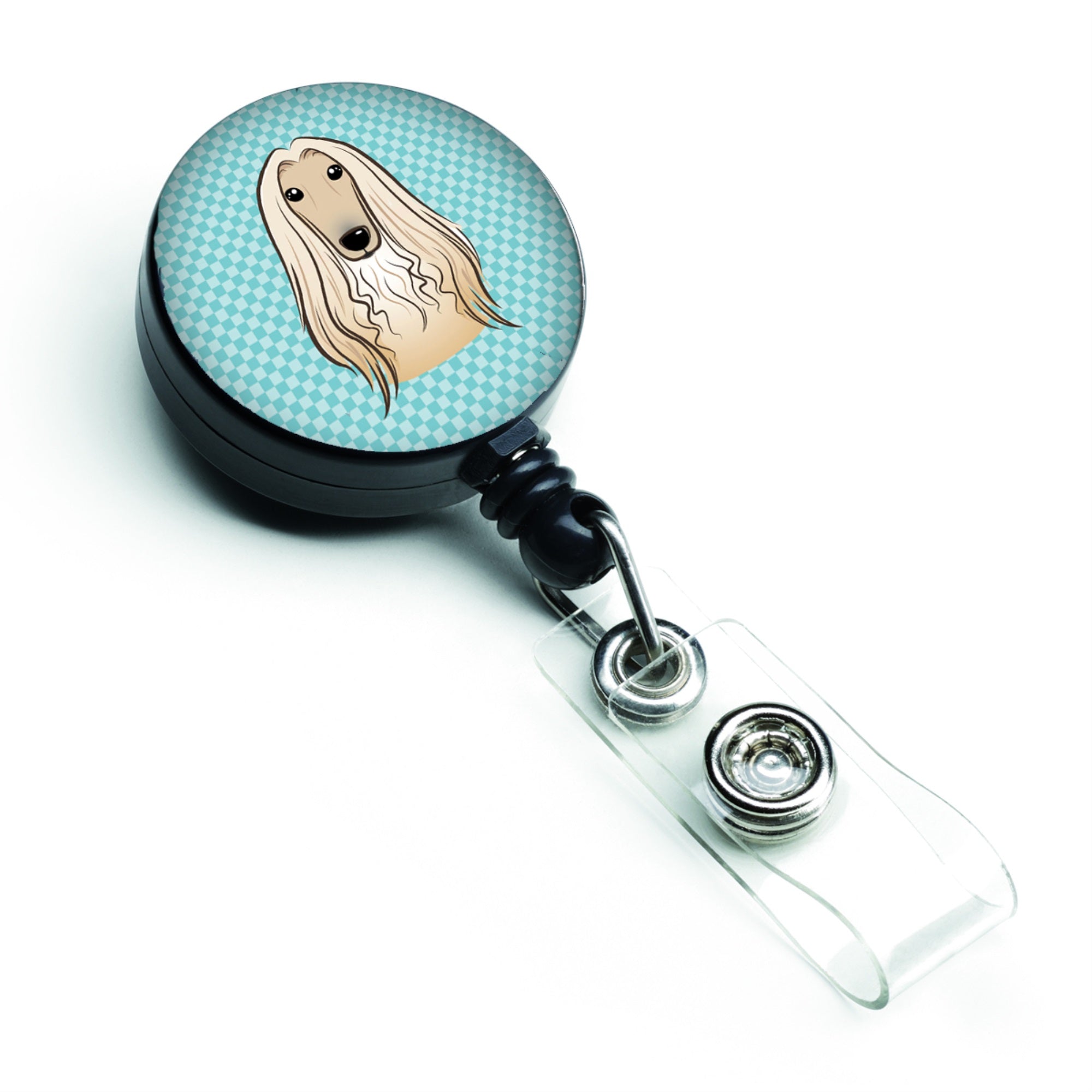 Checkerboard Blue Afghan Hound Retractable Badge Reel