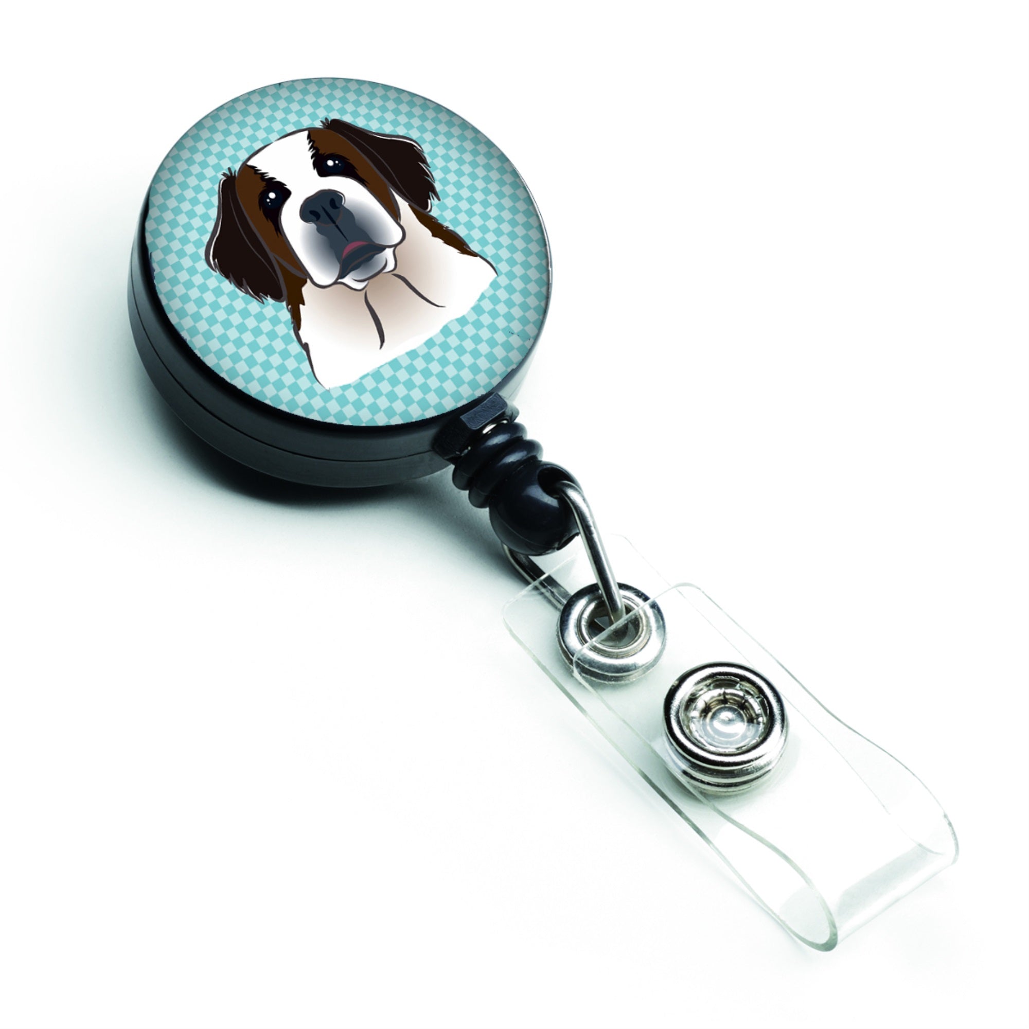 Checkerboard Blue Saint Bernard Retractable Badge Reel