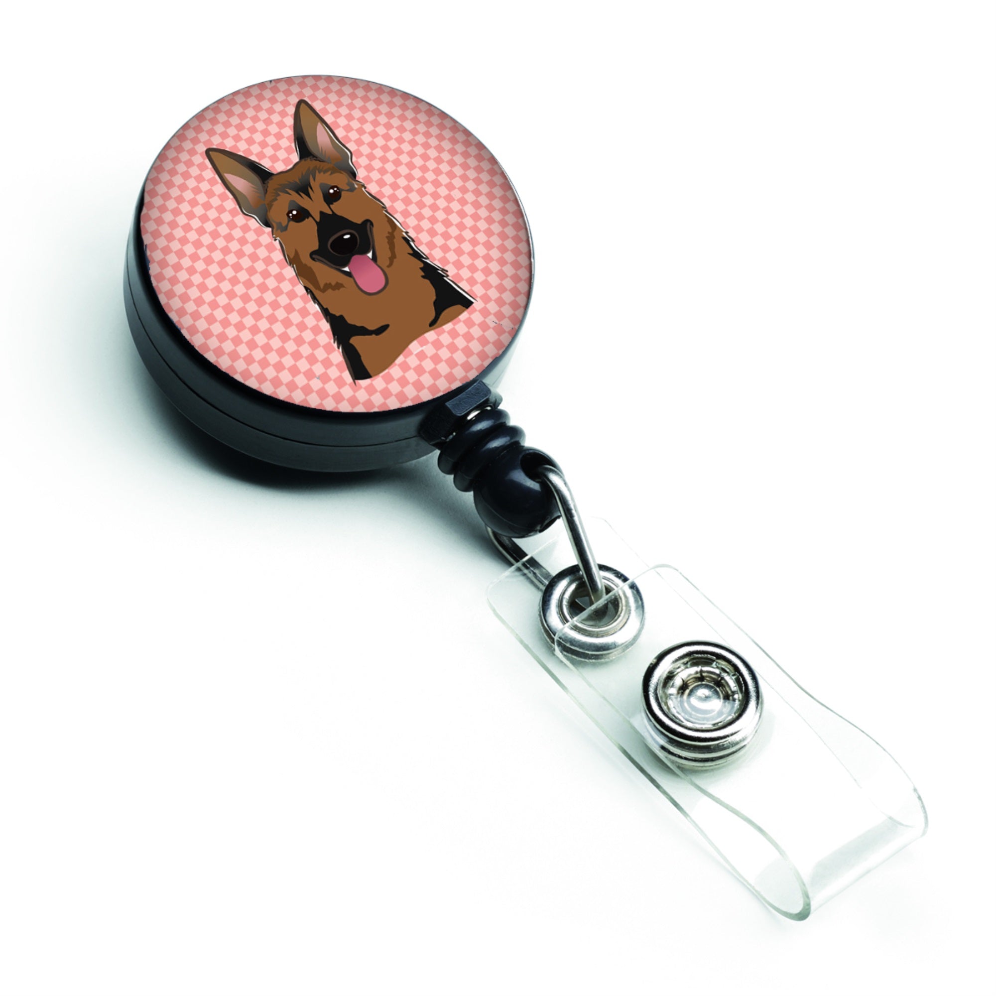 Checkerboard Pink German Shepherd Retractable Badge Reel