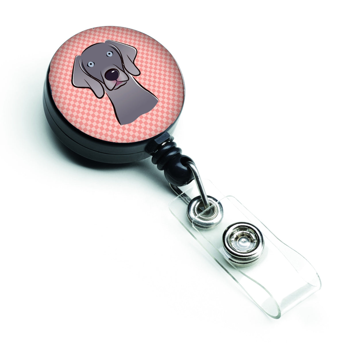 Checkerboard Pink  Weimaraner Retractable Badge Reel