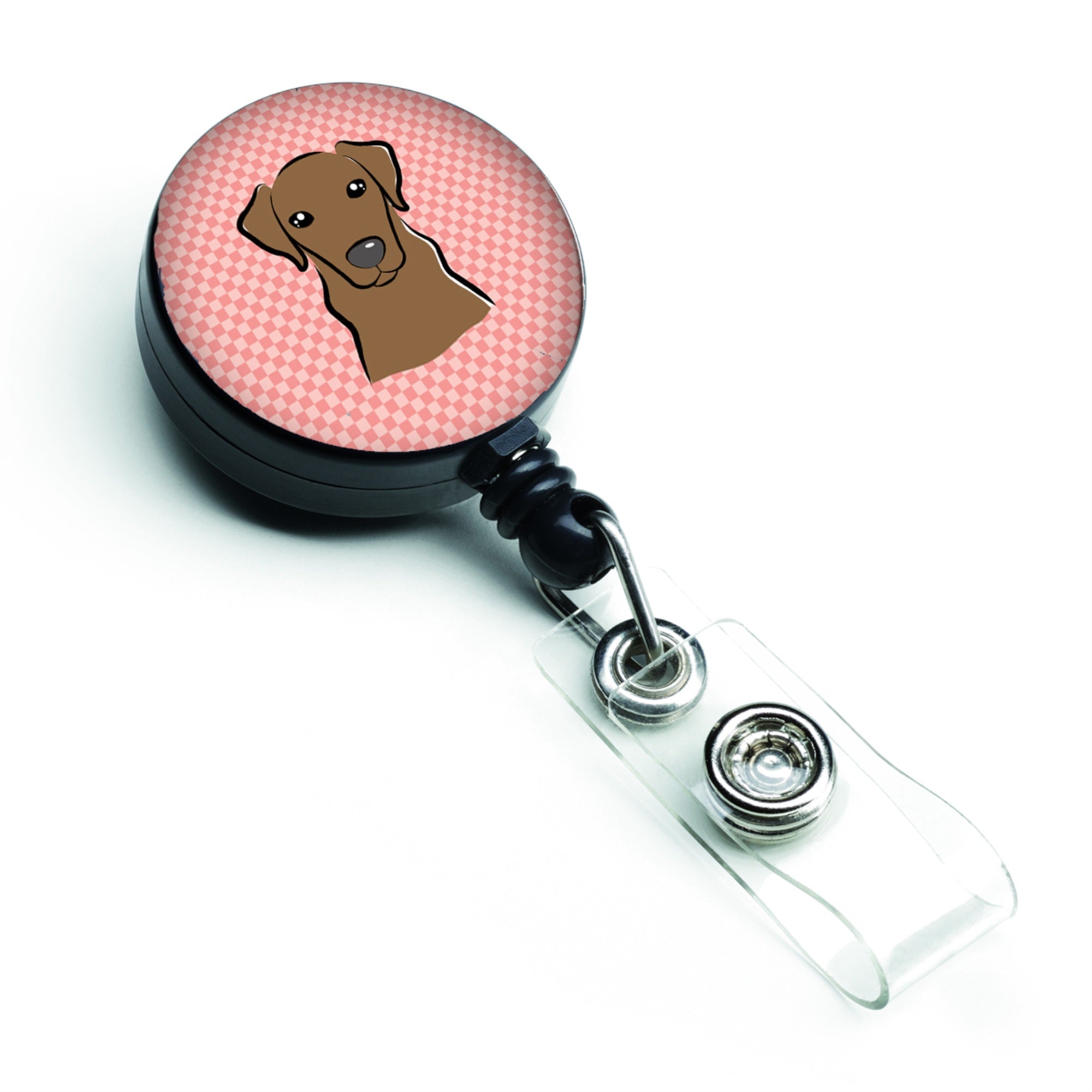 Checkerboard Pink Chocolate Labrador Retractable Badge Reel