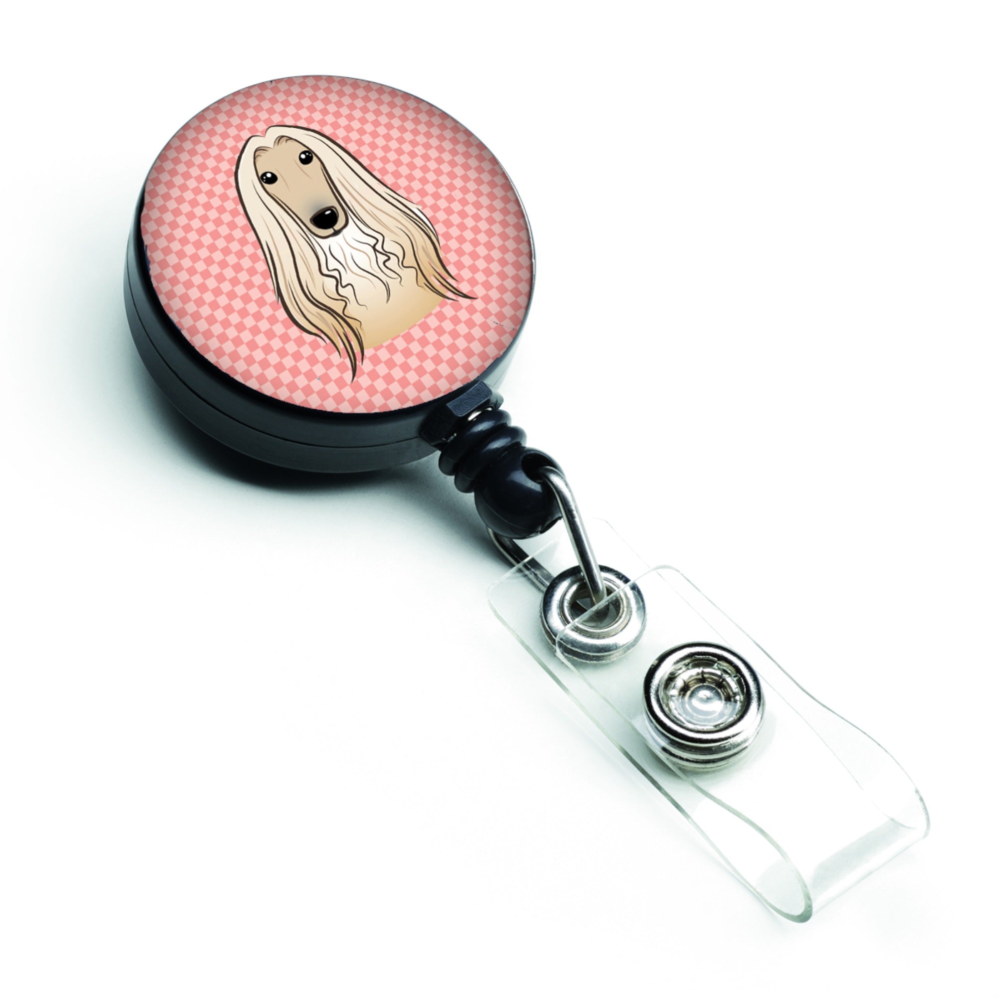 Checkerboard Pink Afghan Hound Retractable Badge Reel
