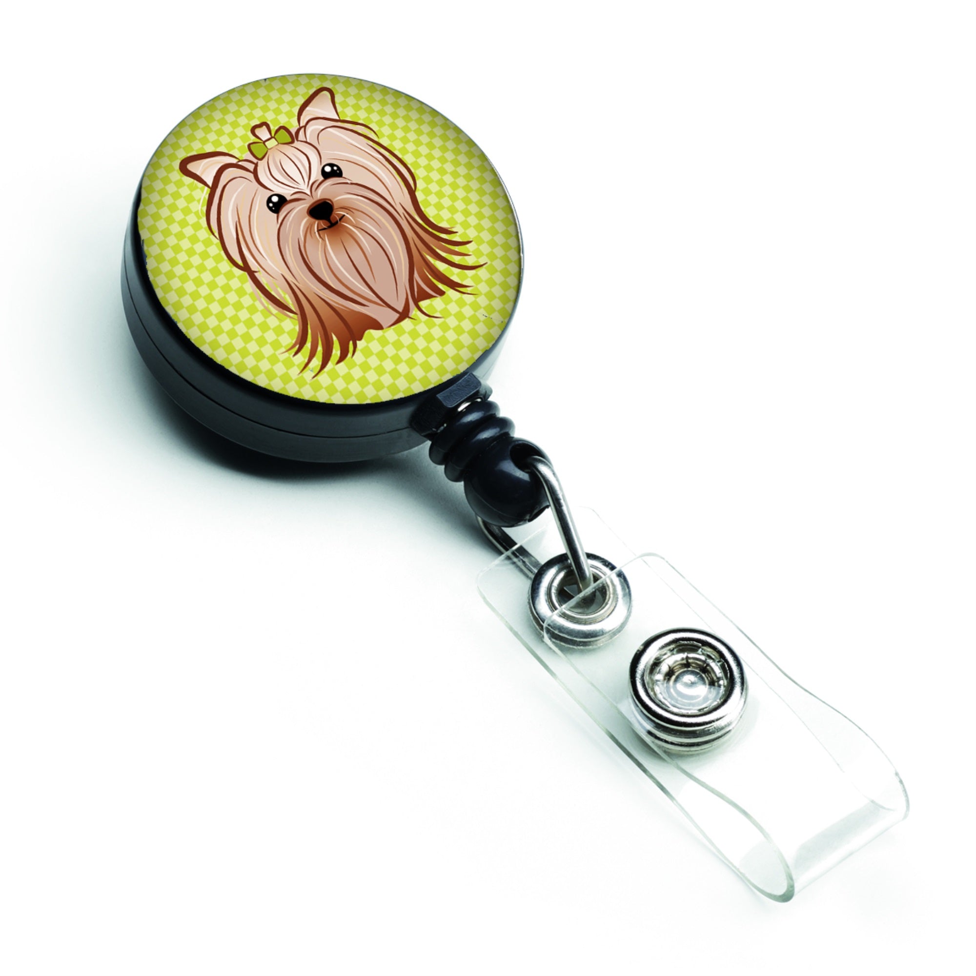 Checkerboard Lime Green Yorkie Yorkishire Terrier Retractable Badge Reel