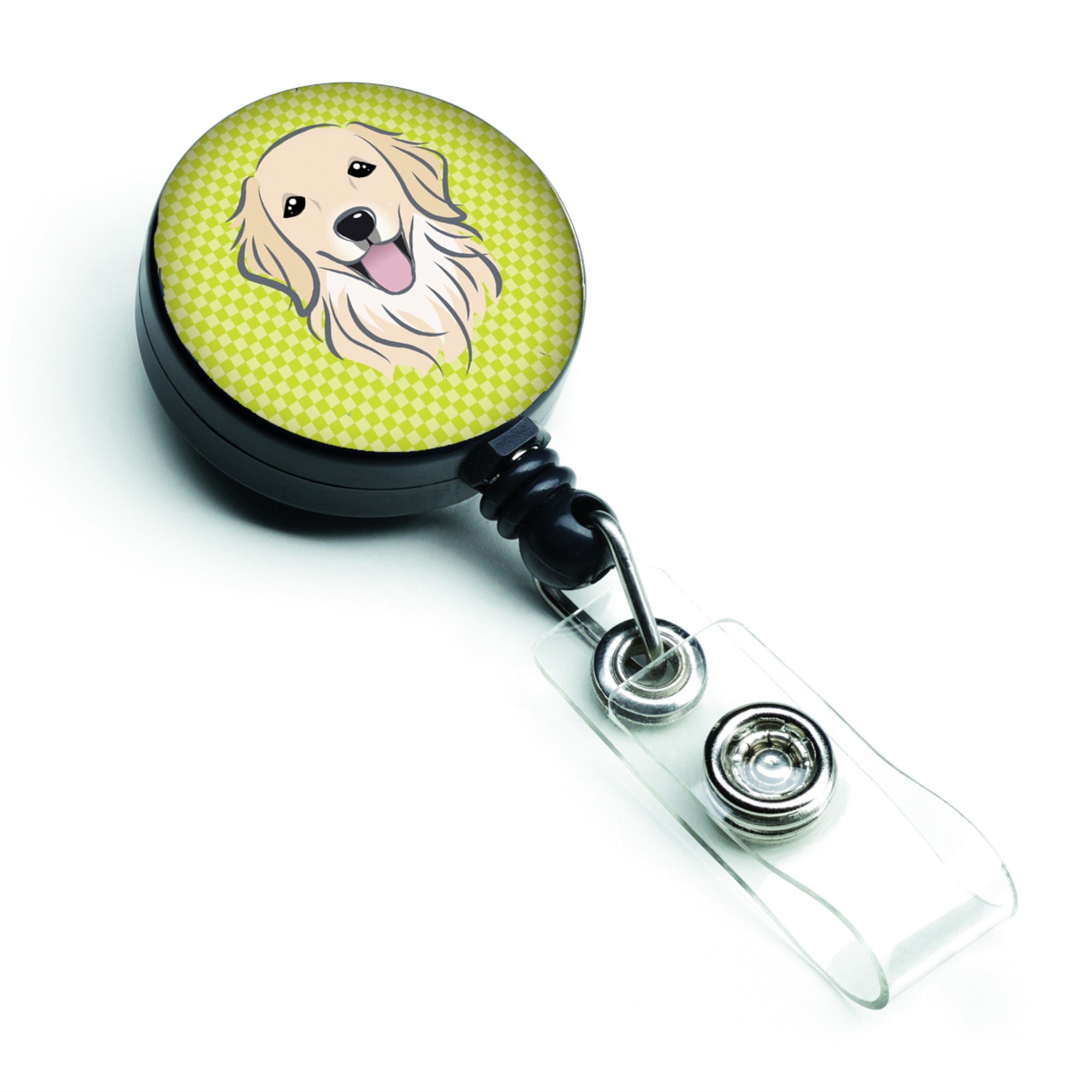 Checkerboard Lime Green Golden Retriever Retractable Badge Reel