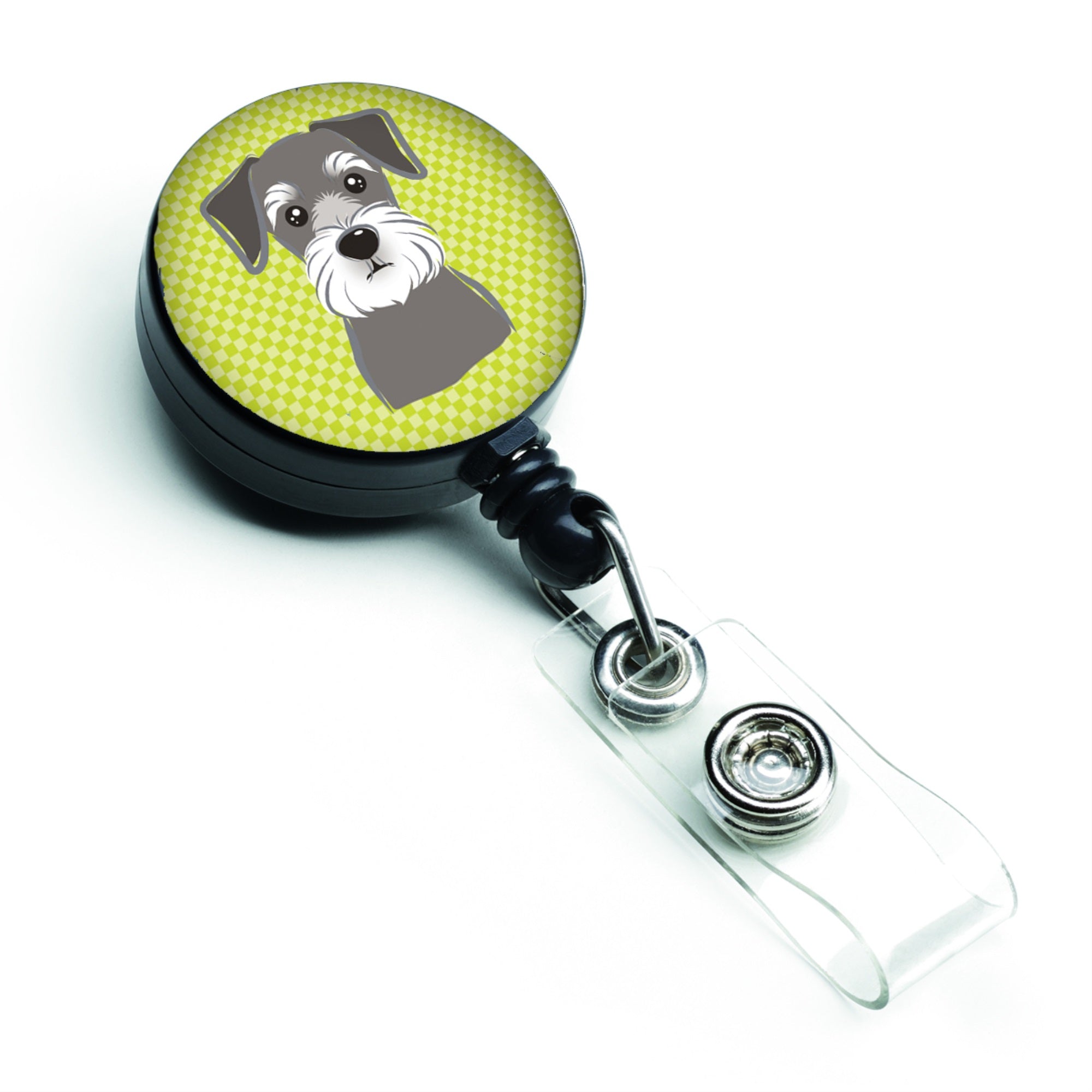 Checkerboard Lime Green Schnauzer Retractable Badge Reel