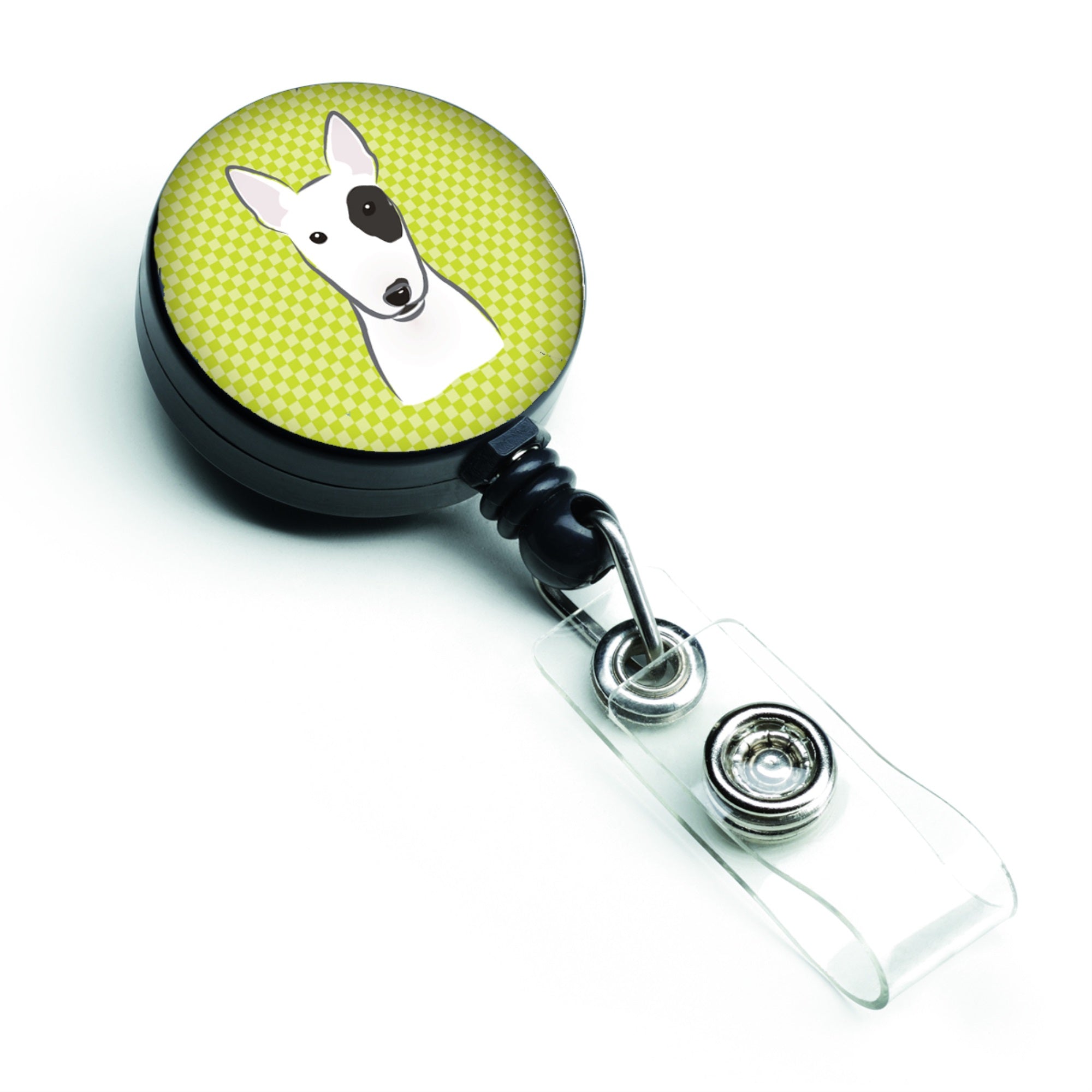 Checkerboard Lime Green Bull Terrier Retractable Badge Reel