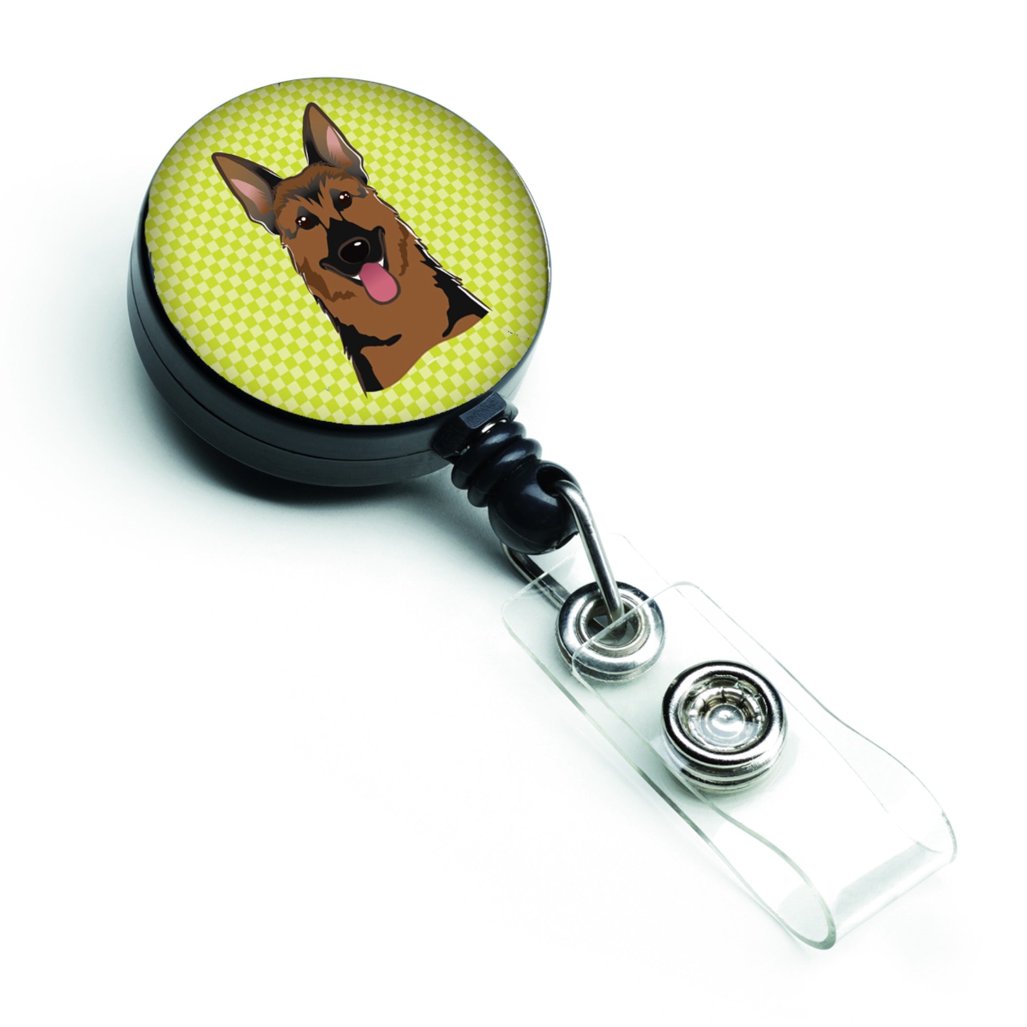 Checkerboard Lime Green German Shepherd Retractable Badge Reel
