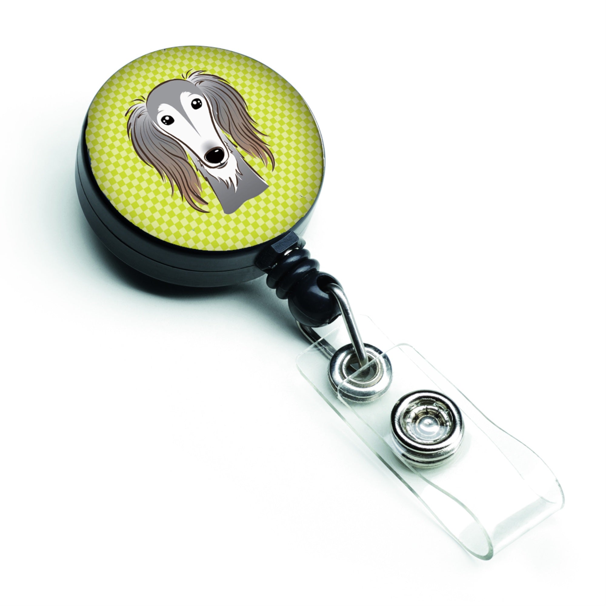 Checkerboard Lime Green Saluki Retractable Badge Reel