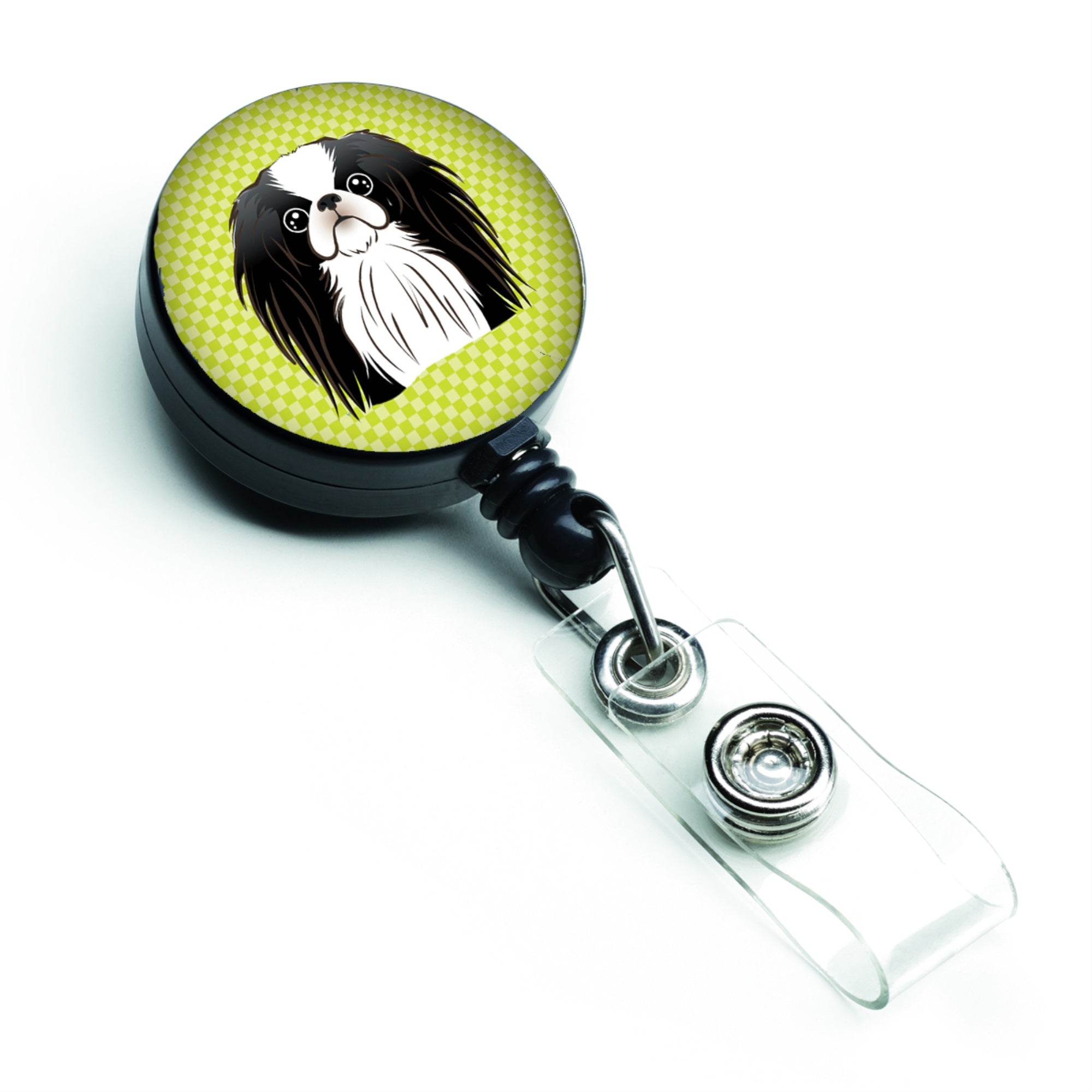 Checkerboard Lime Green Japanese Chin Retractable Badge Reel
