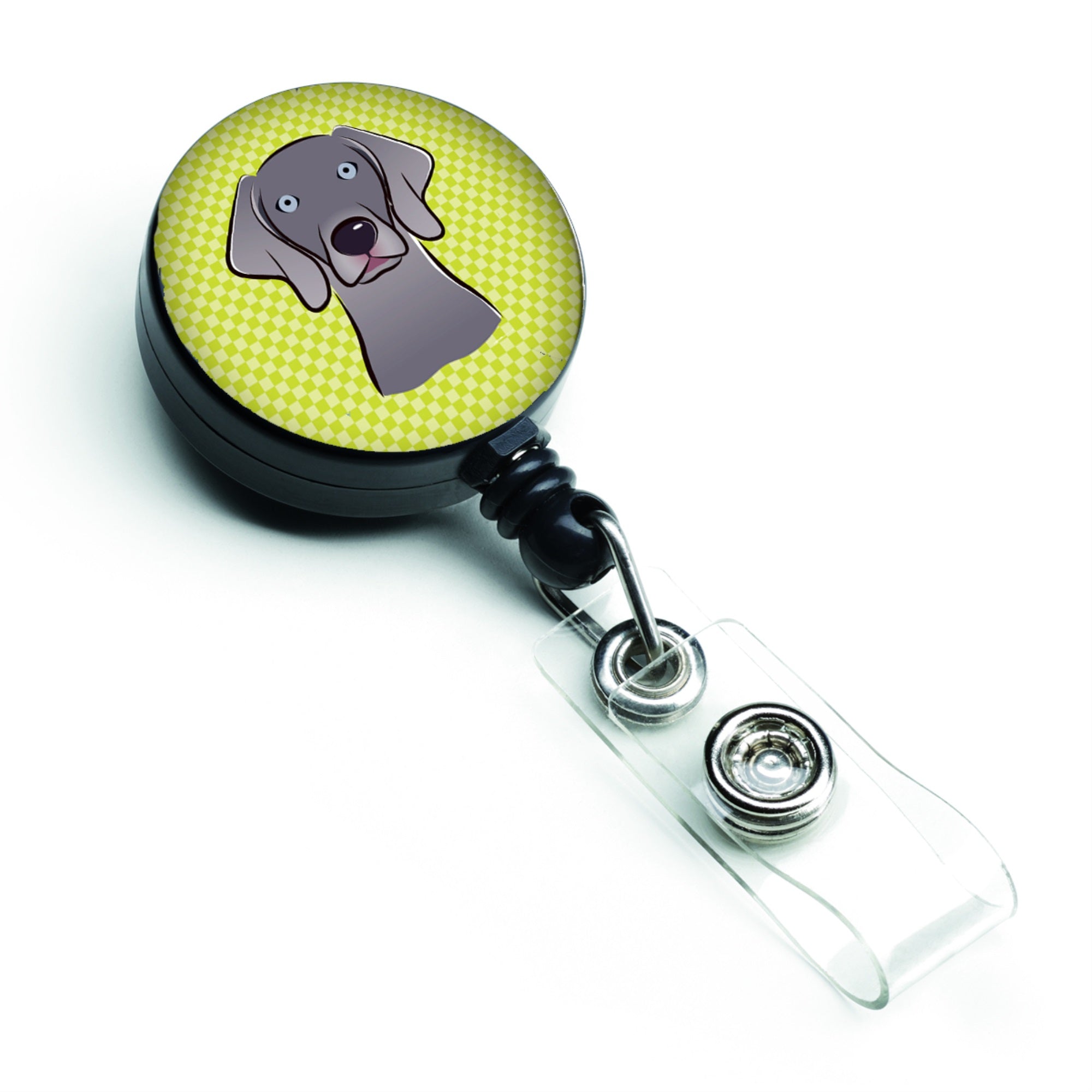 Checkerboard Lime Green Weimaraner Retractable Badge Reel