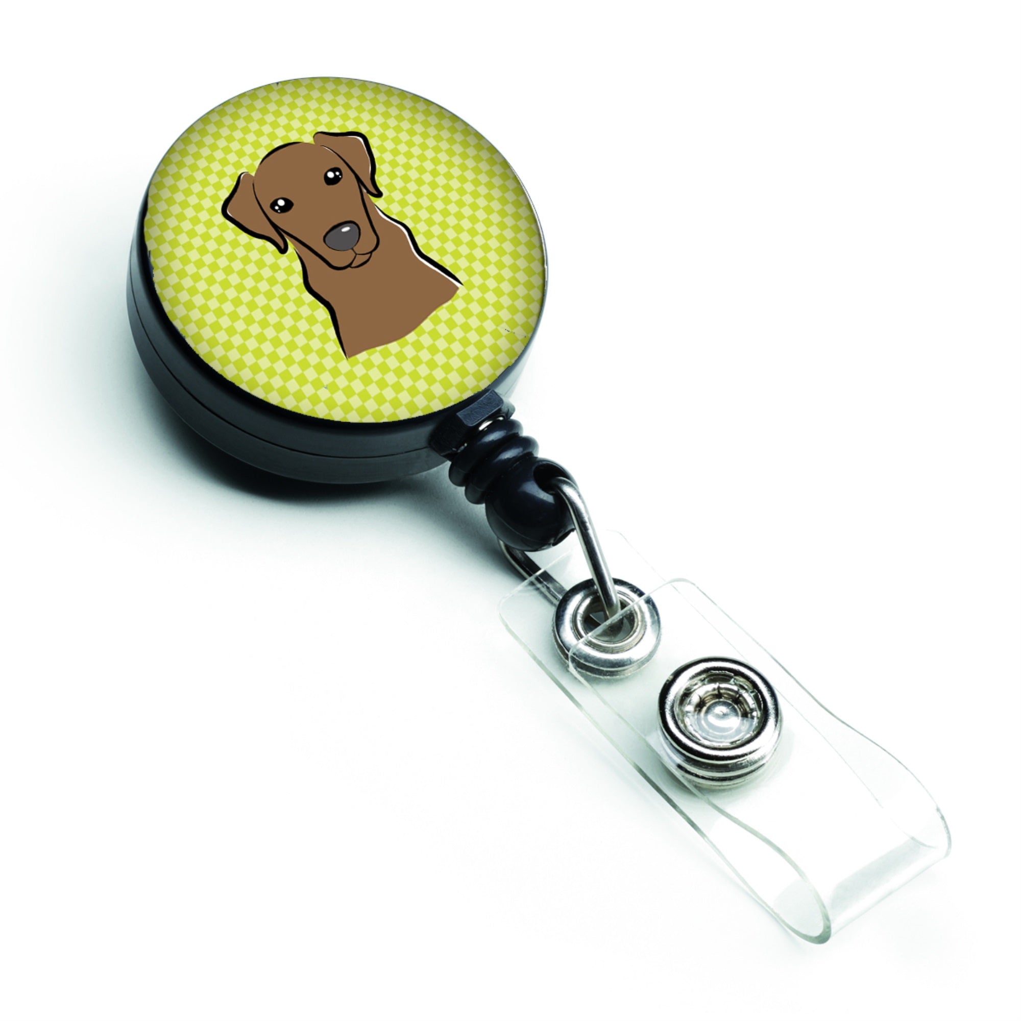 Checkerboard Lime Green Chocolate Labrador Retractable Badge Reel