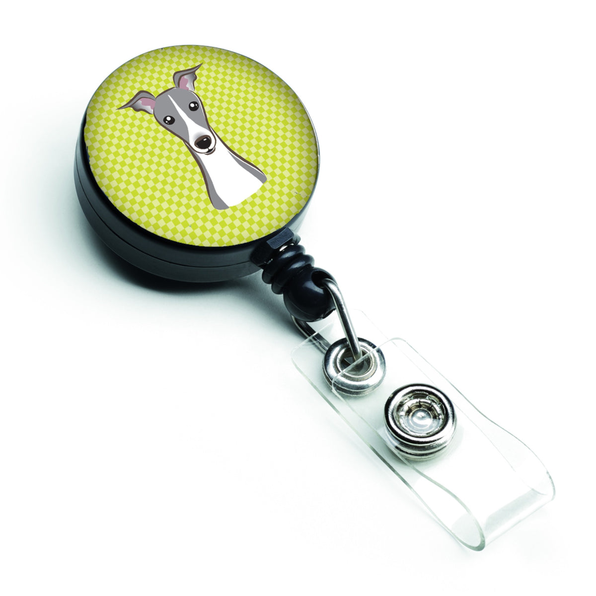 Checkerboard Lime Green Italian Greyhound Retractable Badge Reel