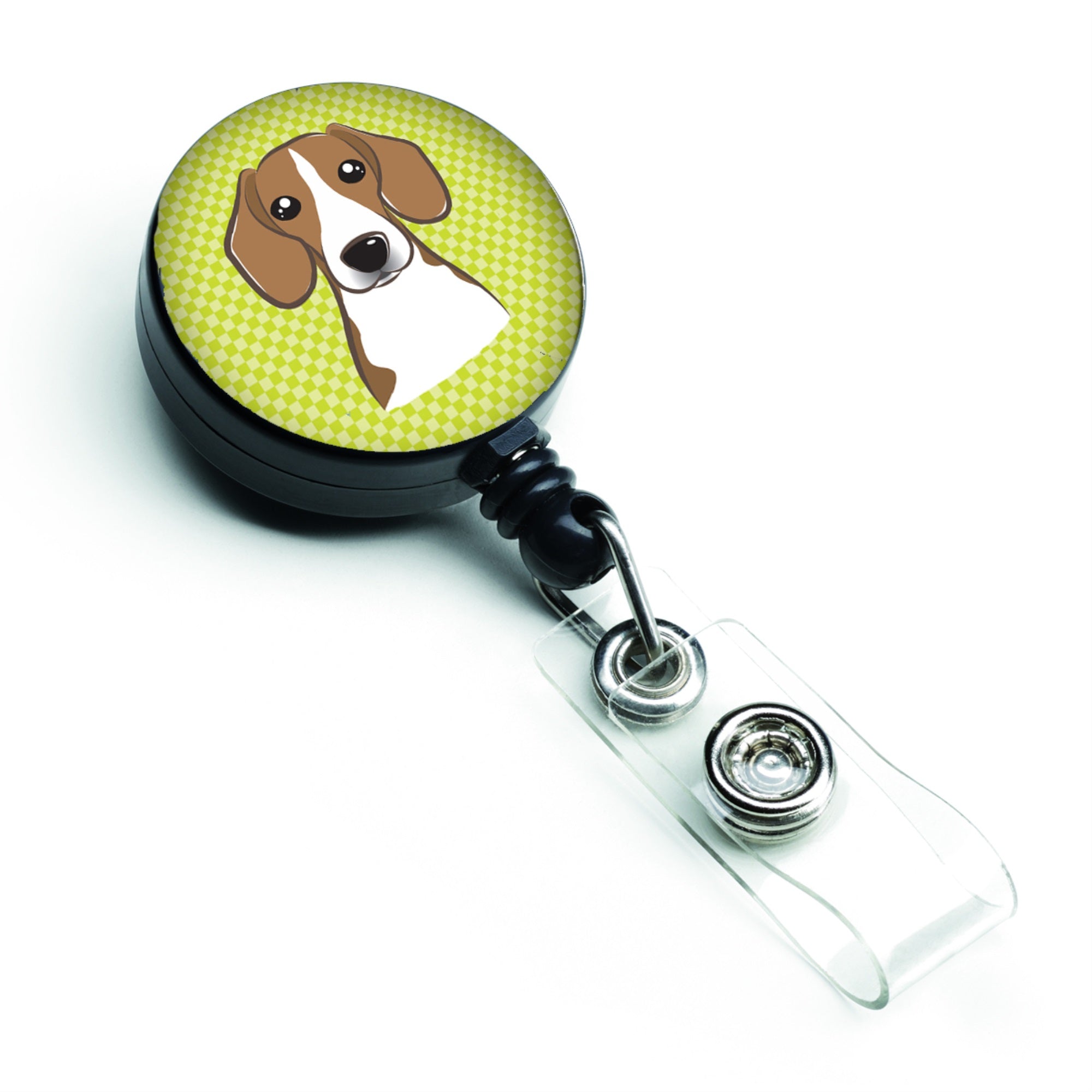 Checkerboard Lime Green Beagle Retractable Badge Reel