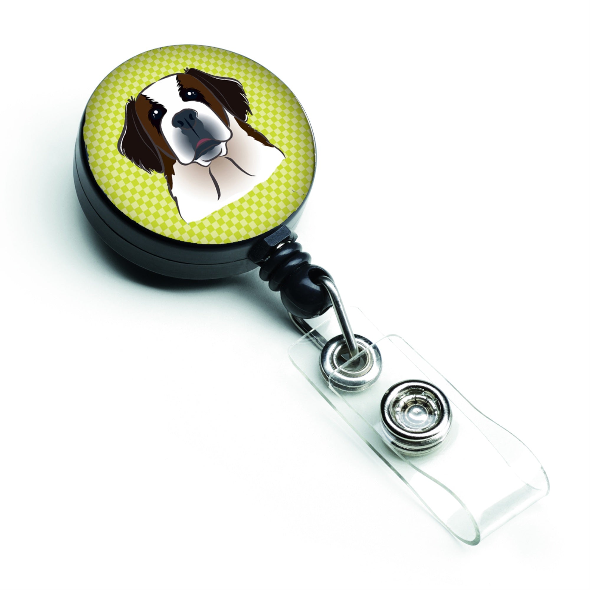 Checkerboard Lime Green Saint Bernard Retractable Badge Reel