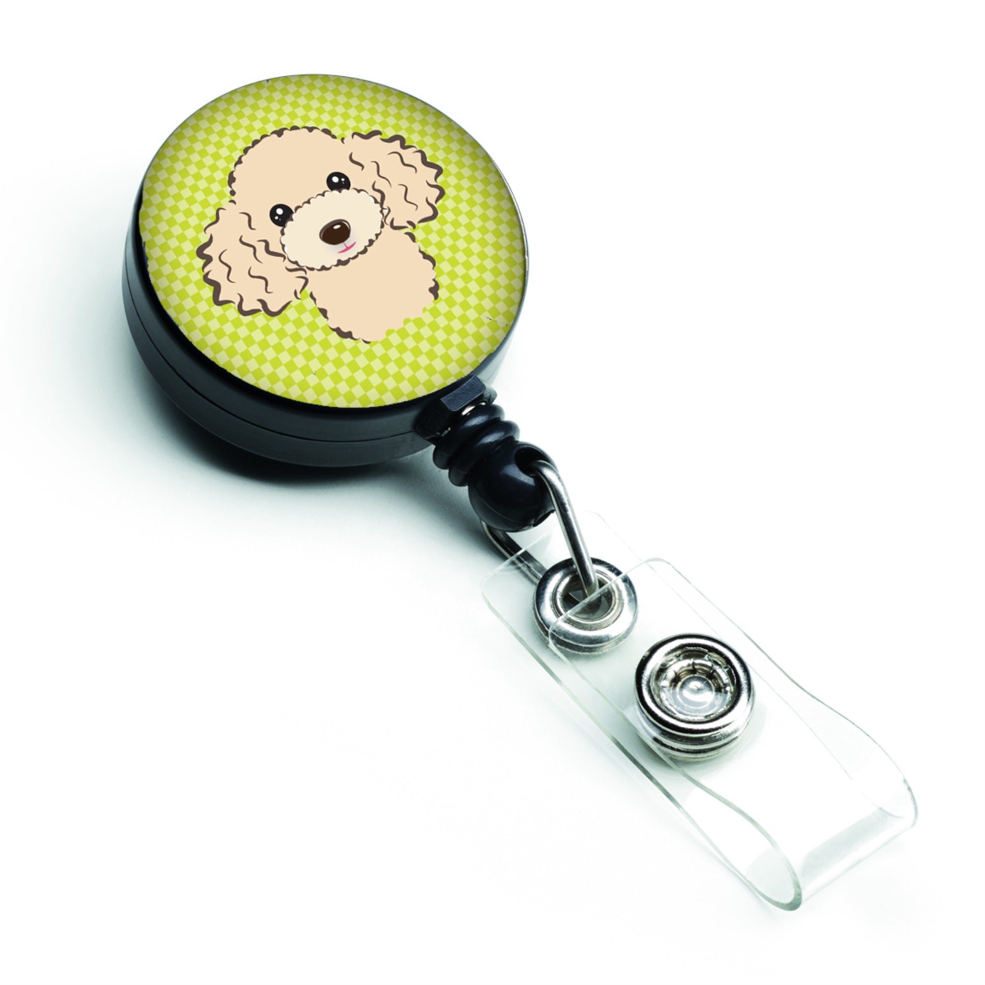 Checkerboard Lime Green Buff Poodle Retractable Badge Reel