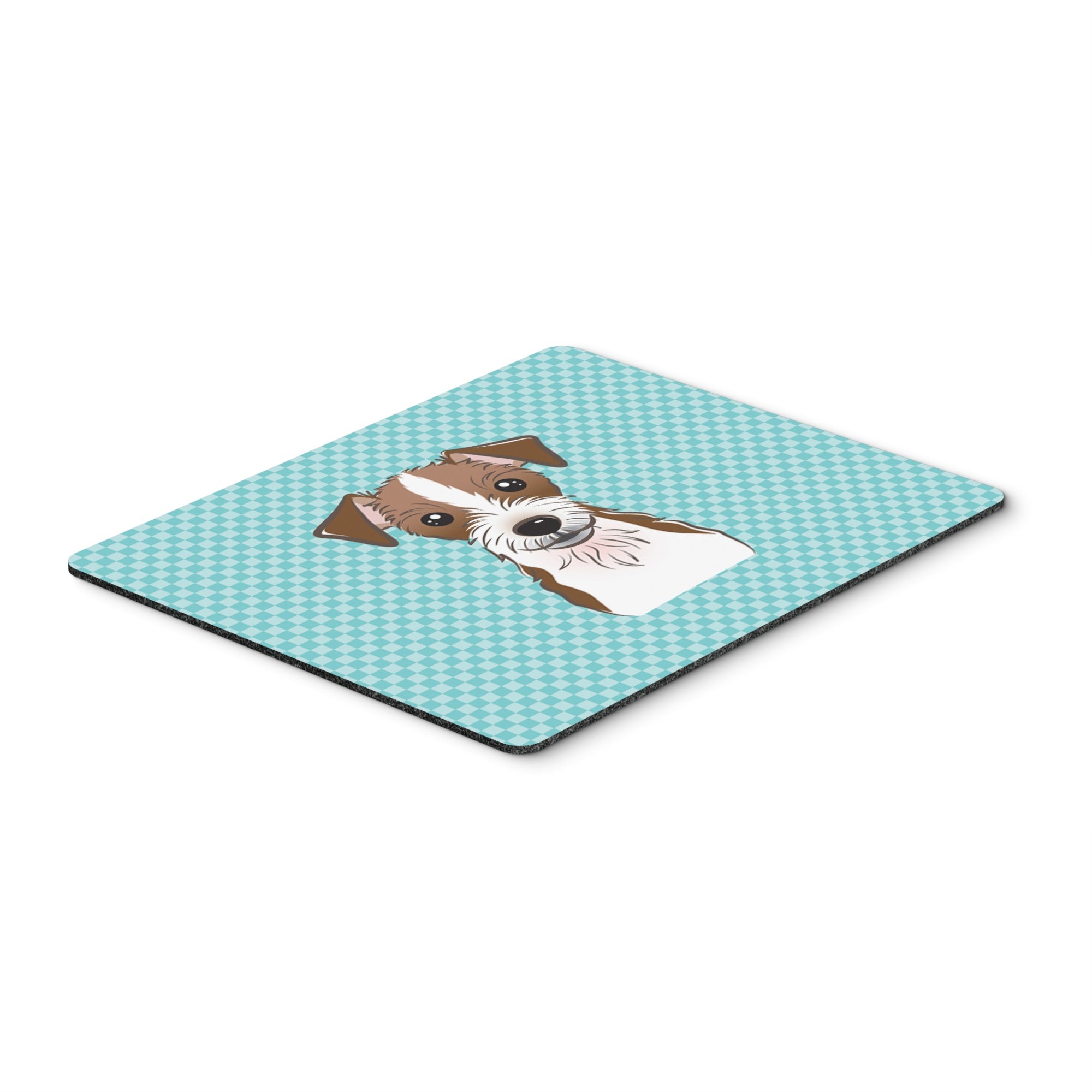 Checkerboard Blue Jack Russell Terrier Mouse Pad, Hot Pad Or Trivet