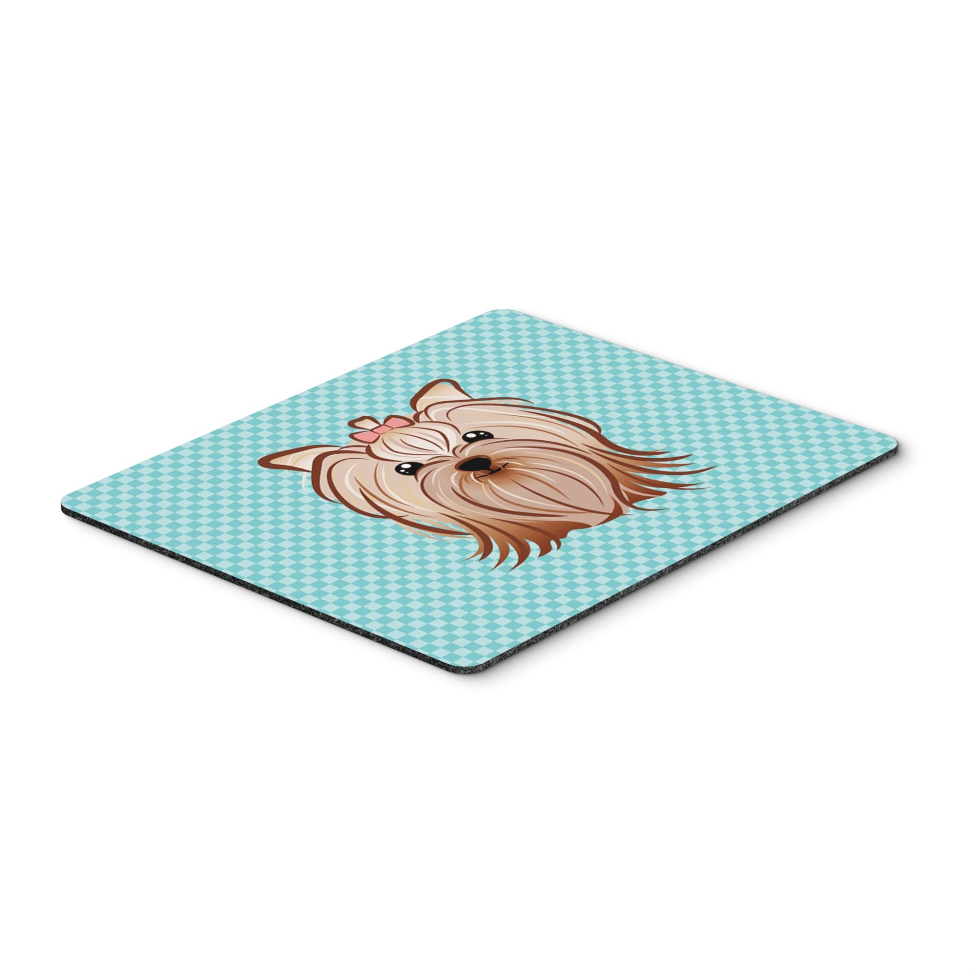 Checkerboard Blue Yorkie Yorkishire Terrier Mouse Pad, Hot Pad Or Trivet