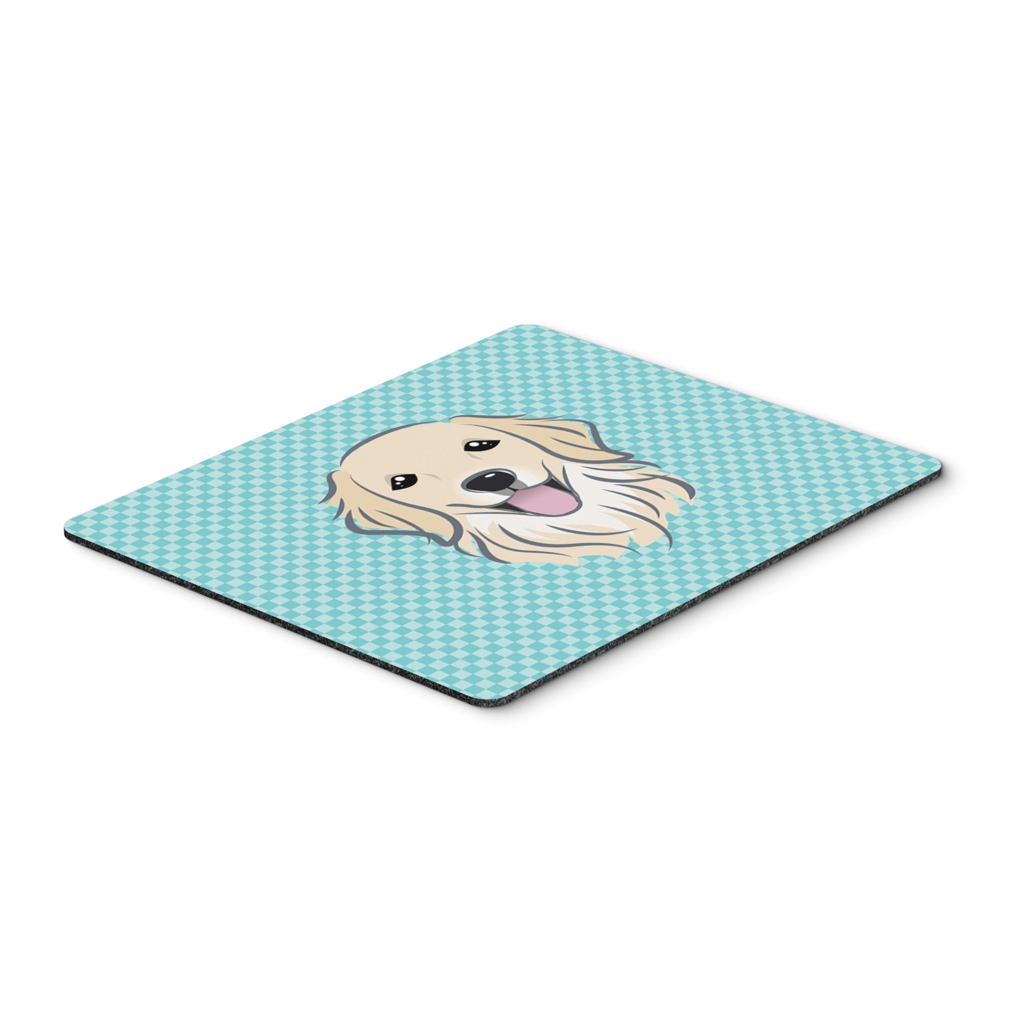 Checkerboard Blue Golden Retriever Mouse Pad, Hot Pad Or Trivet