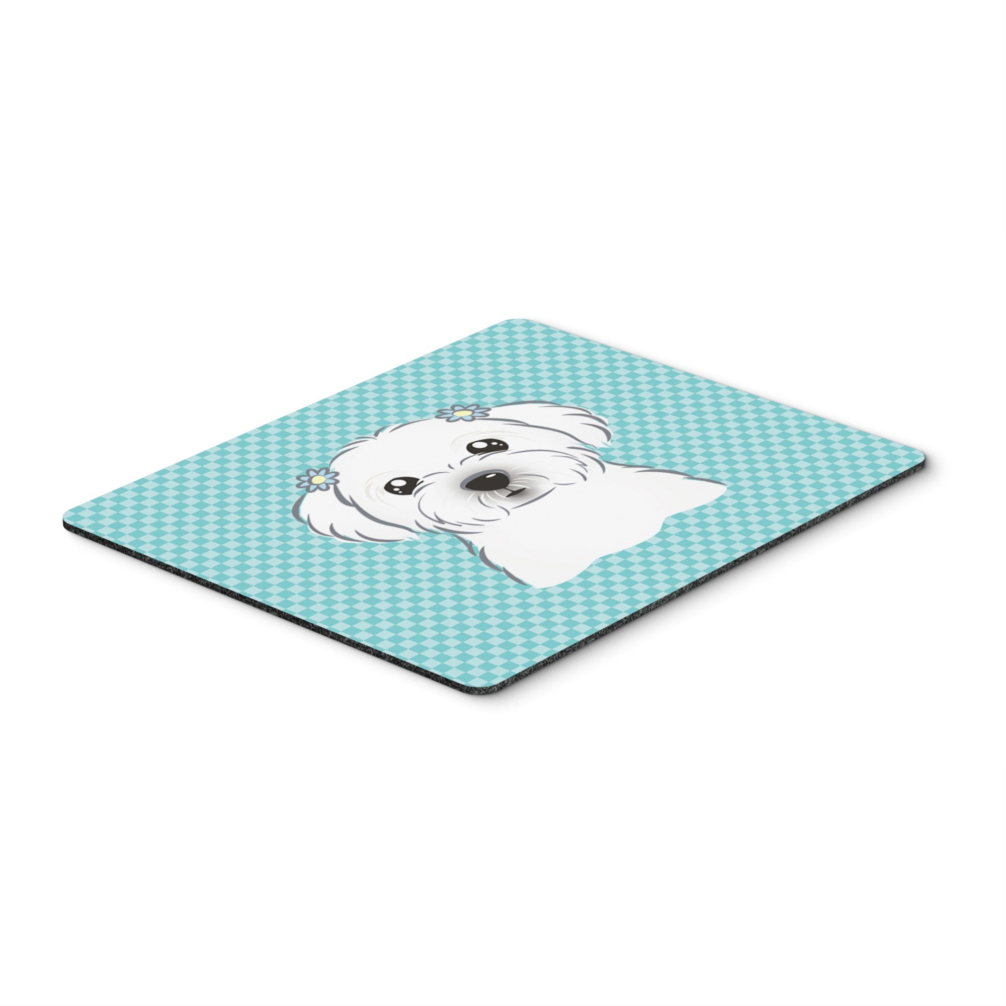 Checkerboard Blue Maltese Mouse Pad, Hot Pad Or Trivet