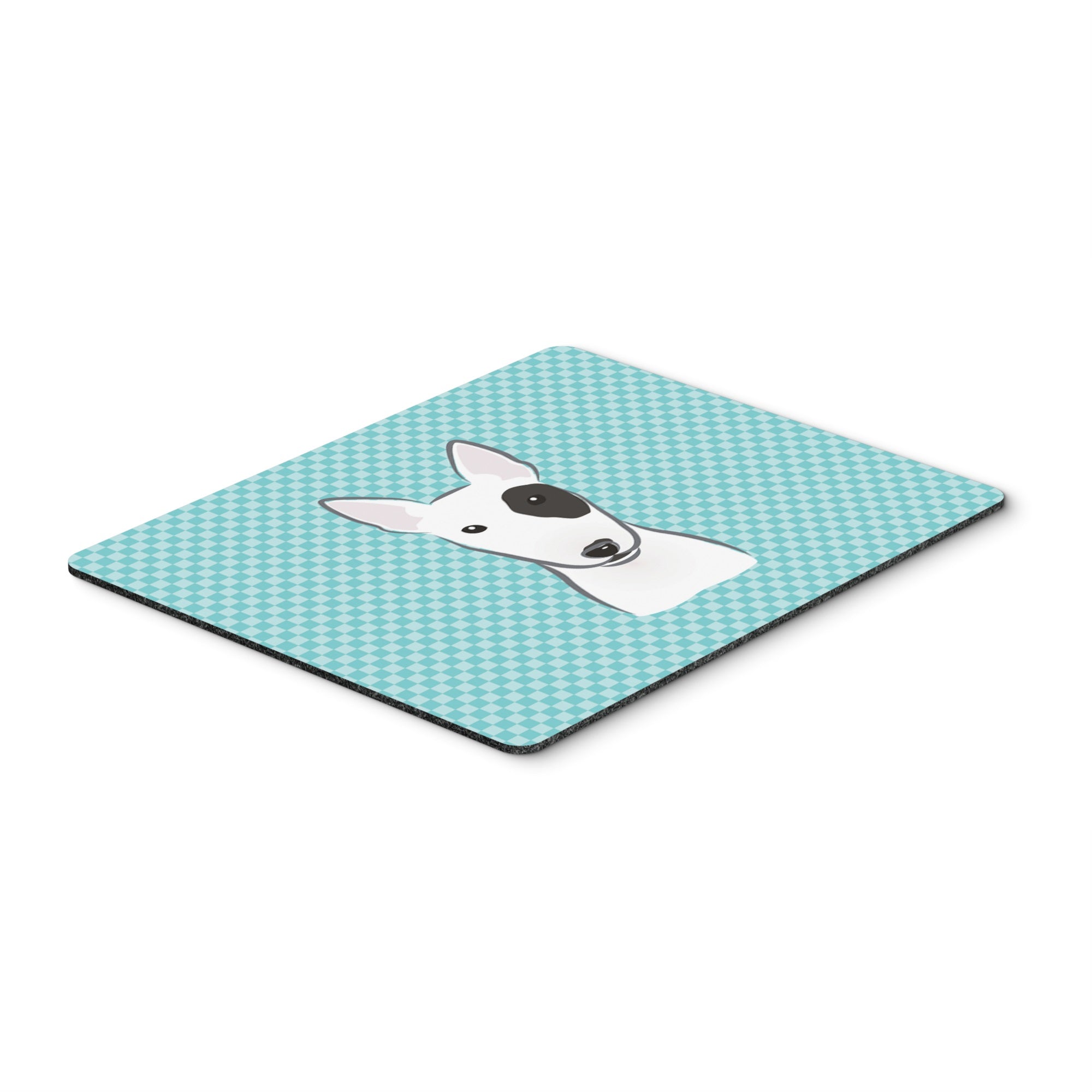 Checkerboard Blue Bull Terrier Mouse Pad, Hot Pad Or Trivet
