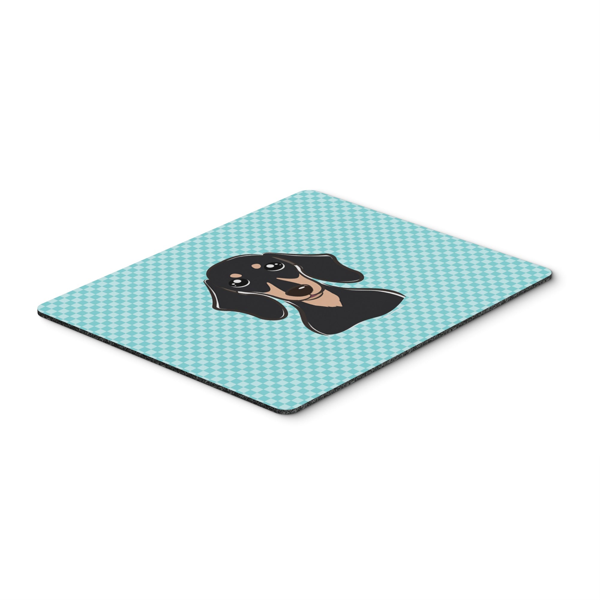 Checkerboard Blue Smooth Black And Tan Dachshund Mouse Pad, Hot Pad Or Trivet