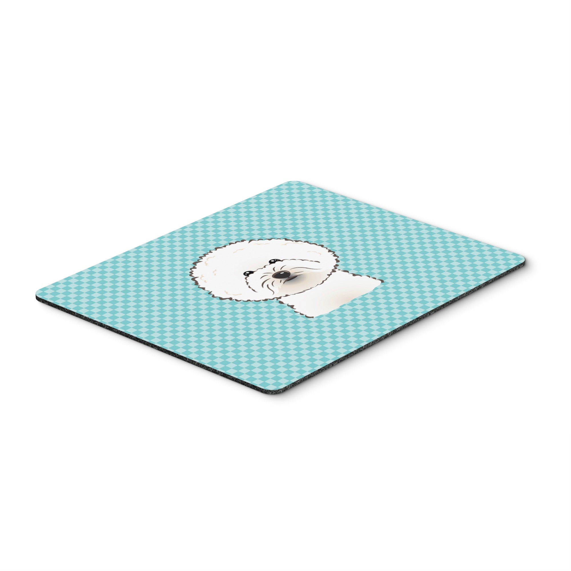 Checkerboard Blue Bichon Frise Mouse Pad, Hot Pad Or Trivet