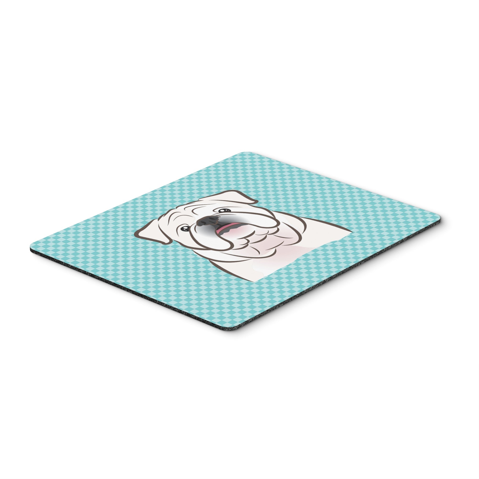 Checkerboard Blue White English Bulldog  Mouse Pad, Hot Pad Or Trivet