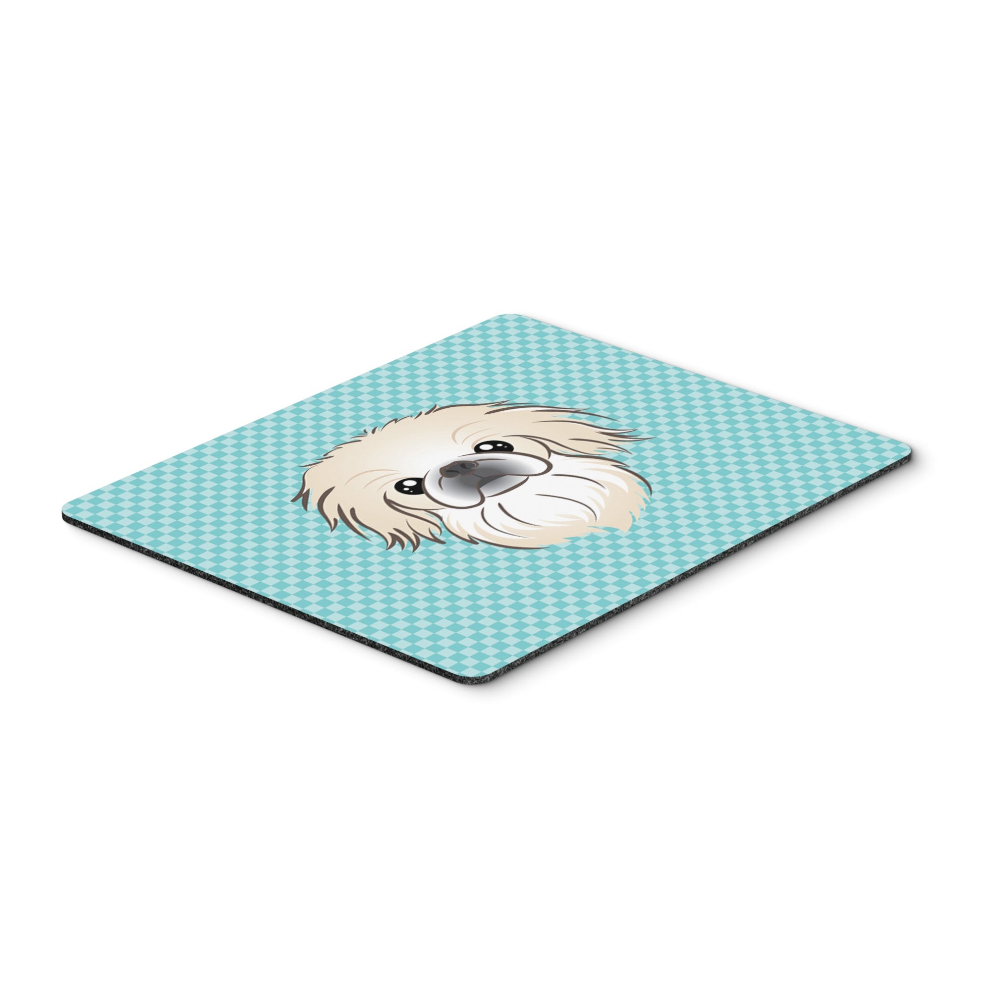 Checkerboard Blue Pekingese Mouse Pad, Hot Pad Or Trivet