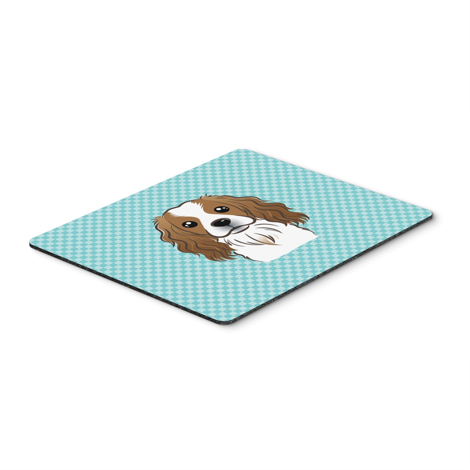 Checkerboard Blue Cavalier Spaniel Mouse Pad, Hot Pad Or Trivet