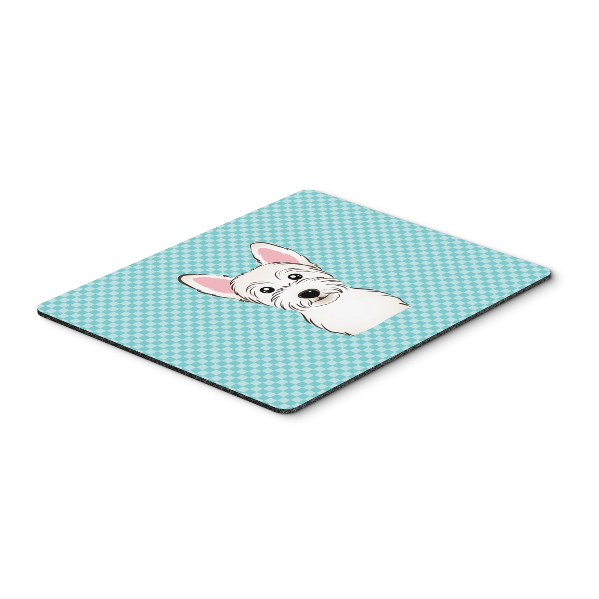 Checkerboard Blue Westie Mouse Pad, Hot Pad Or Trivet