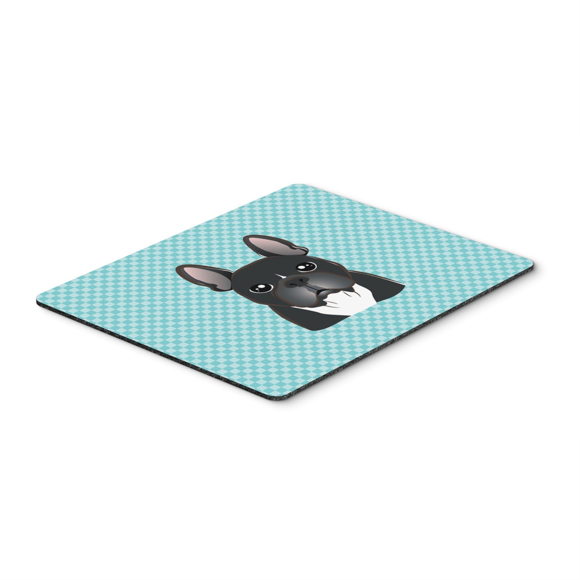 Checkerboard Blue French Bulldog Mouse Pad, Hot Pad Or Trivet