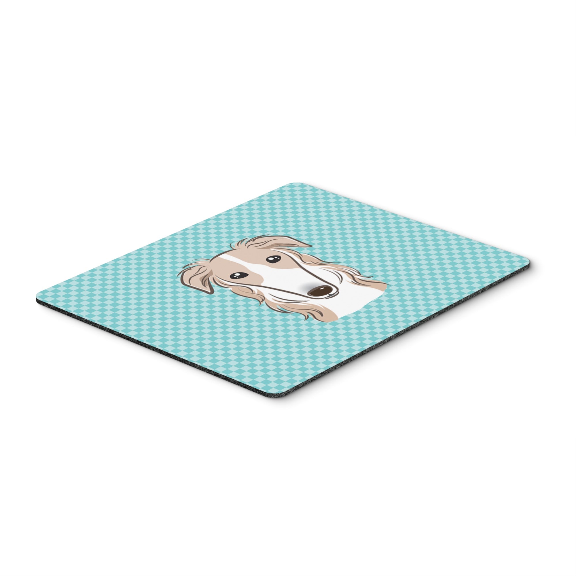Checkerboard Blue Borzoi Mouse Pad, Hot Pad Or Trivet