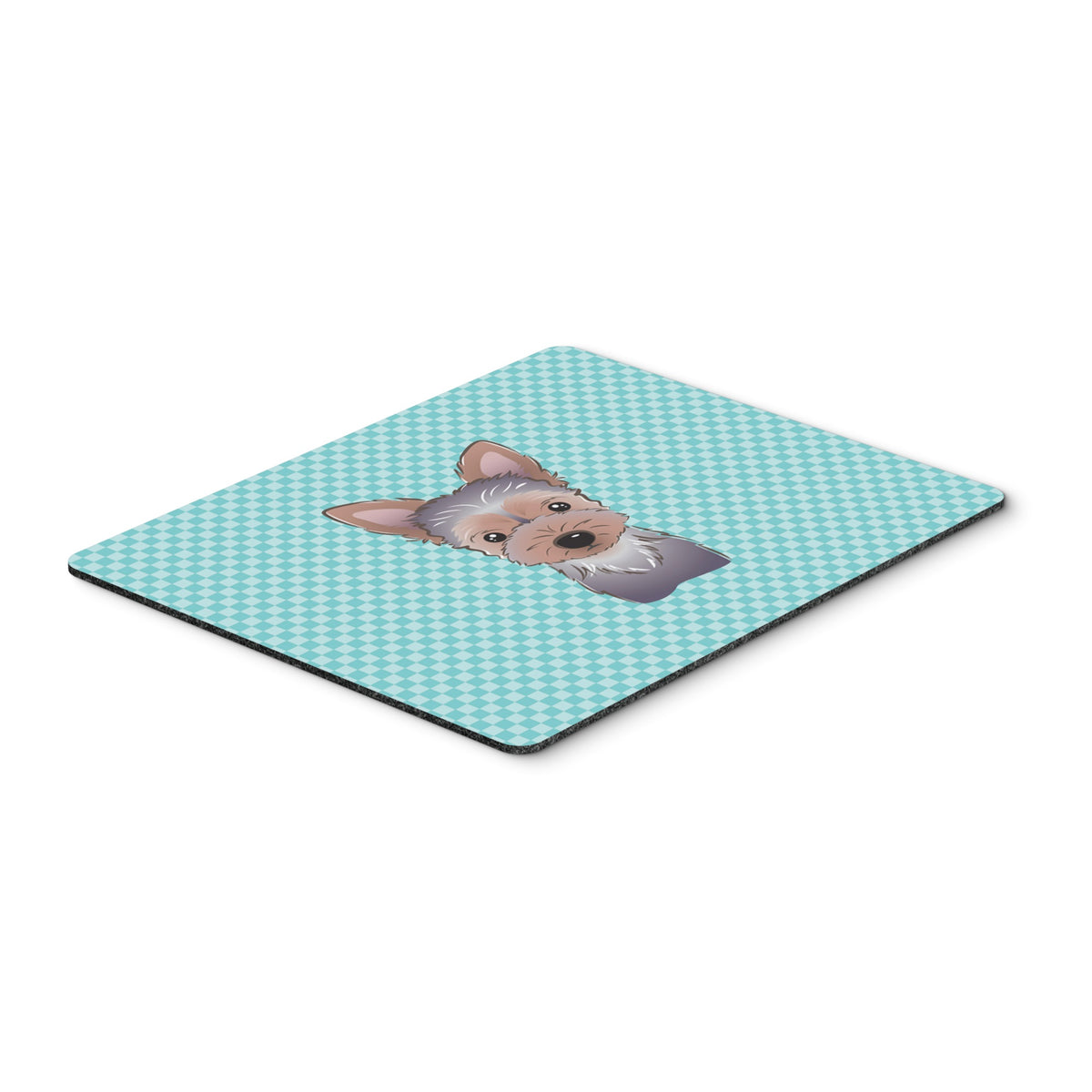 Checkerboard Blue Yorkie Puppy Mouse Pad, Hot Pad Or Trivet