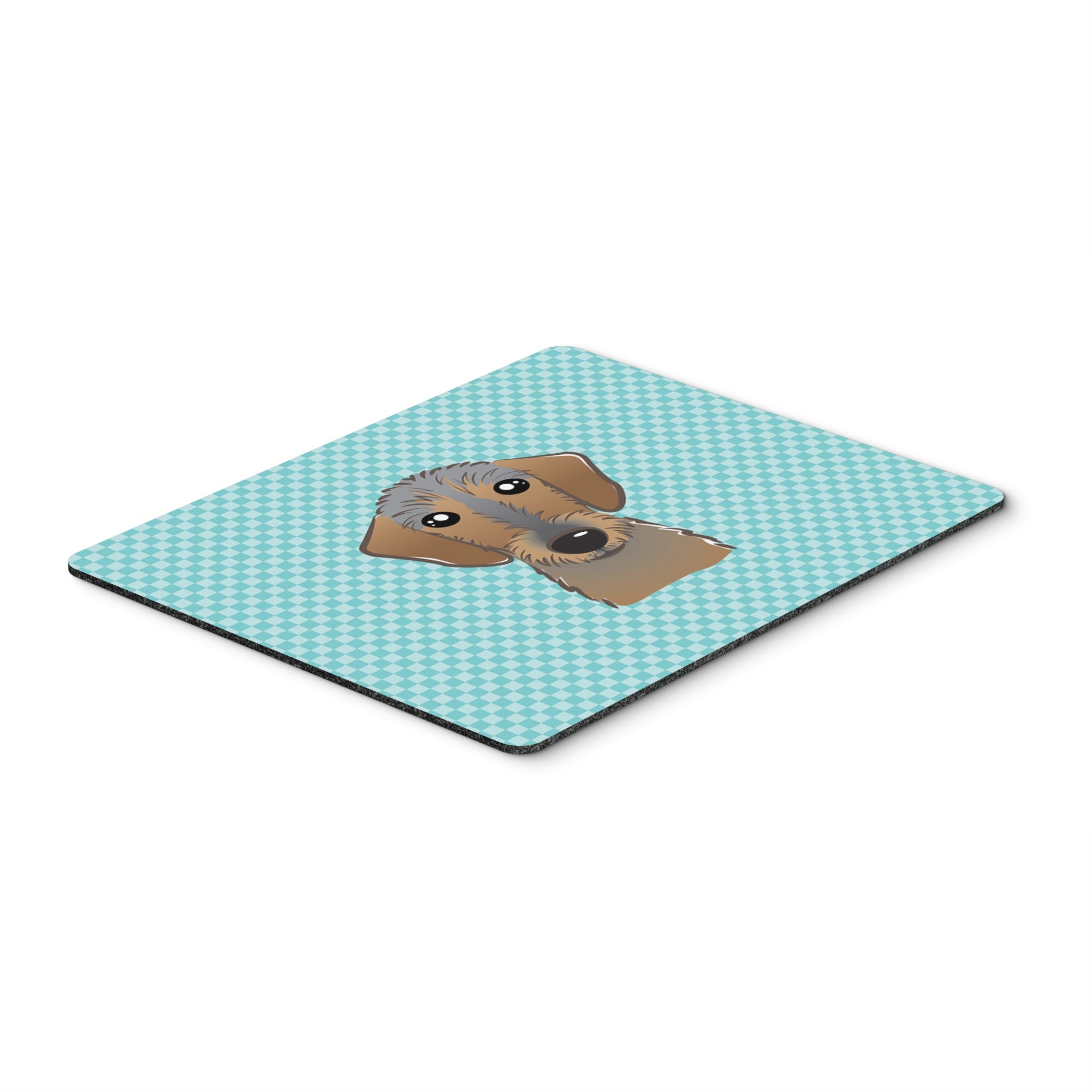 Checkerboard Blue Wirehaired Dachshund Mouse Pad, Hot Pad Or Trivet