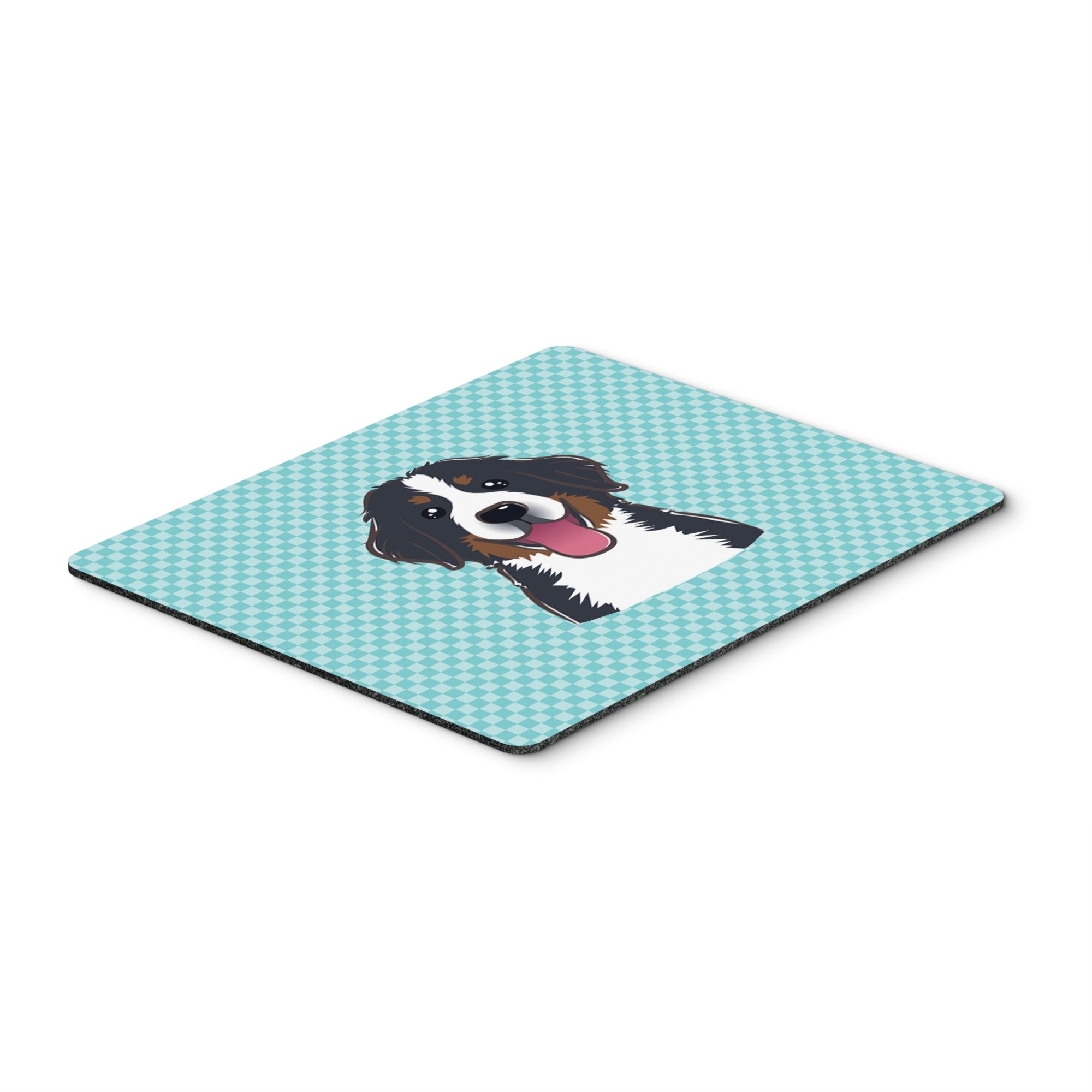 Checkerboard Blue Bernese Mountain Dog Mouse Pad, Hot Pad Or Trivet