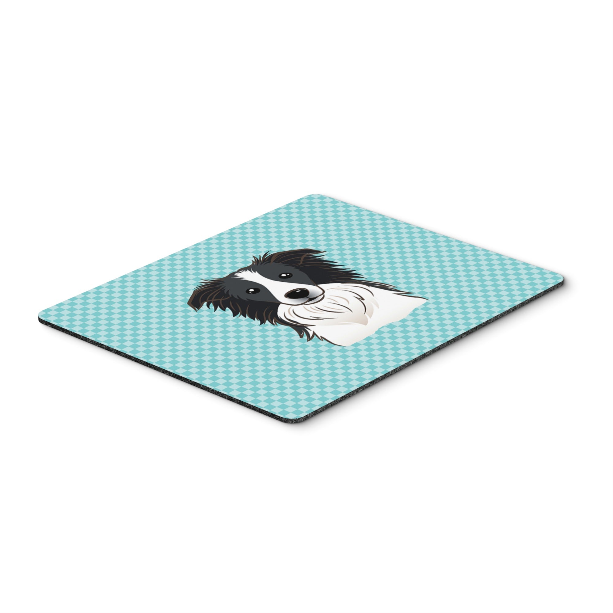Checkerboard Blue Border Collie Mouse Pad, Hot Pad Or Trivet
