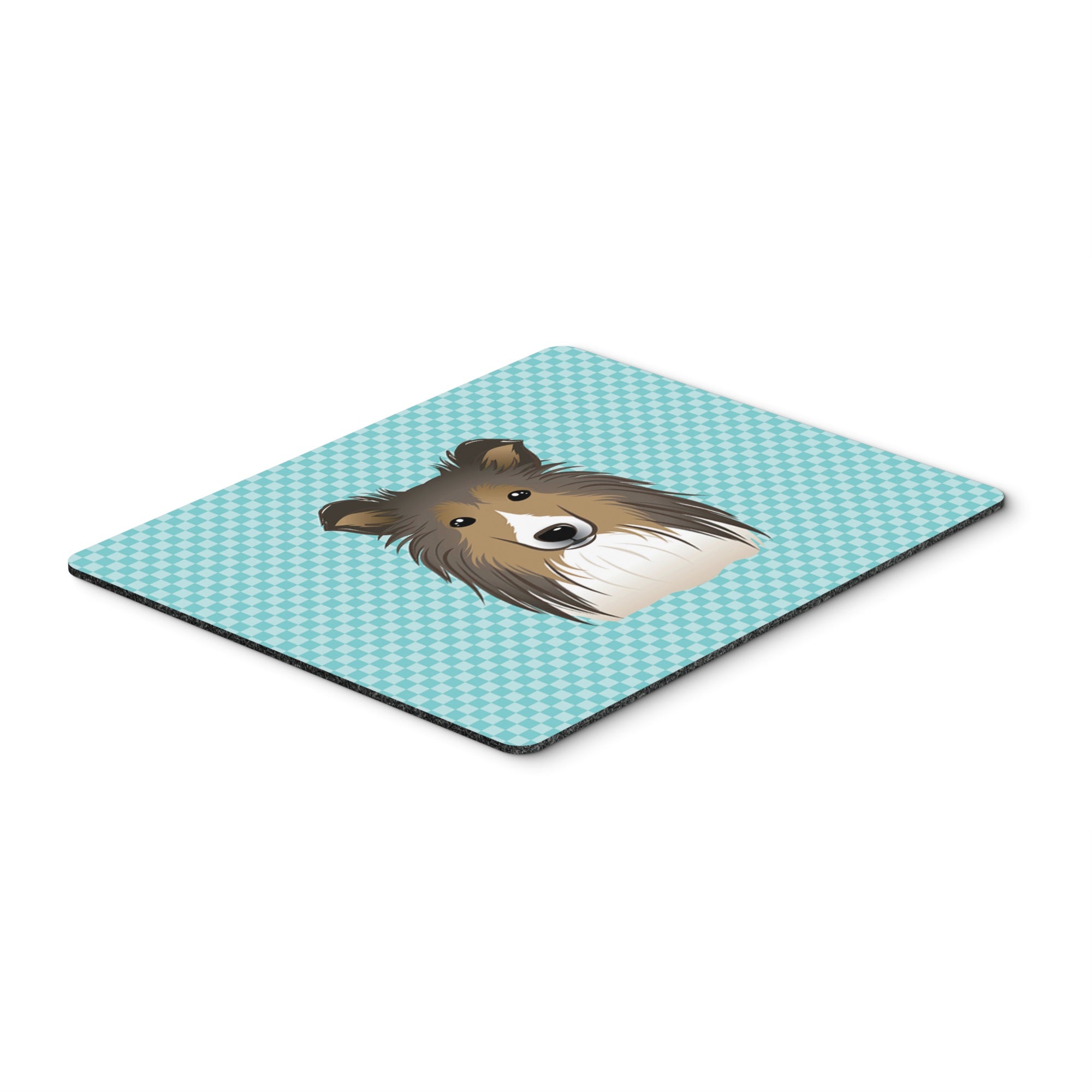 Checkerboard Blue Sheltie Mouse Pad, Hot Pad Or Trivet