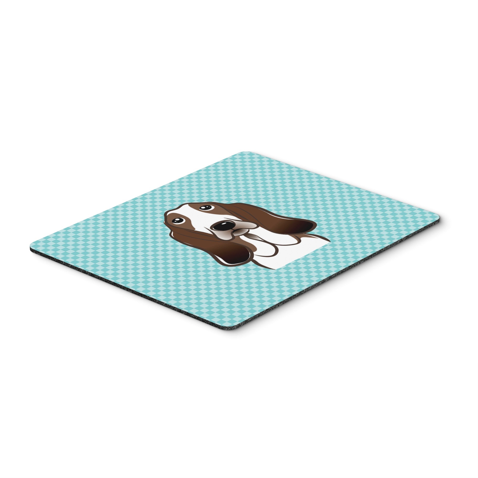 Checkerboard Blue Basset Hound Mouse Pad, Hot Pad Or Trivet