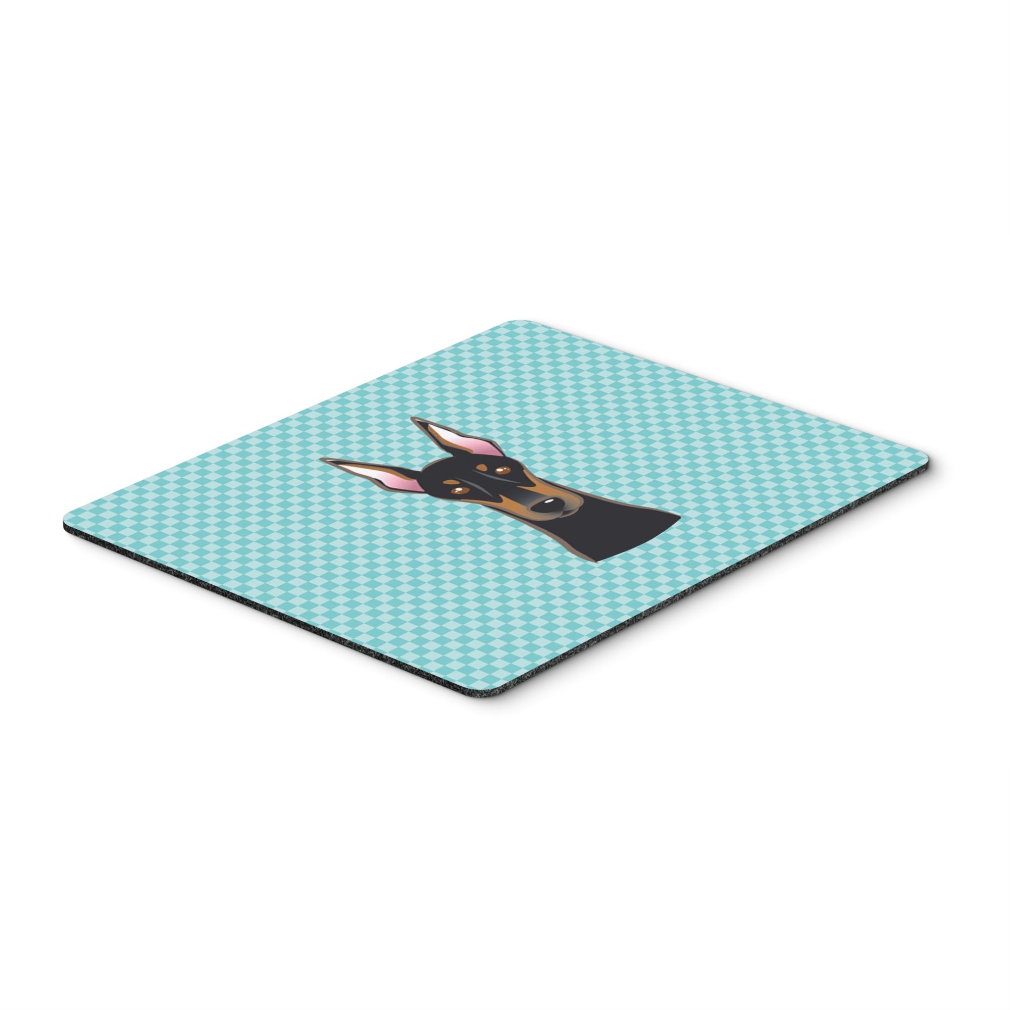 Checkerboard Blue Doberman Mouse Pad, Hot Pad Or Trivet
