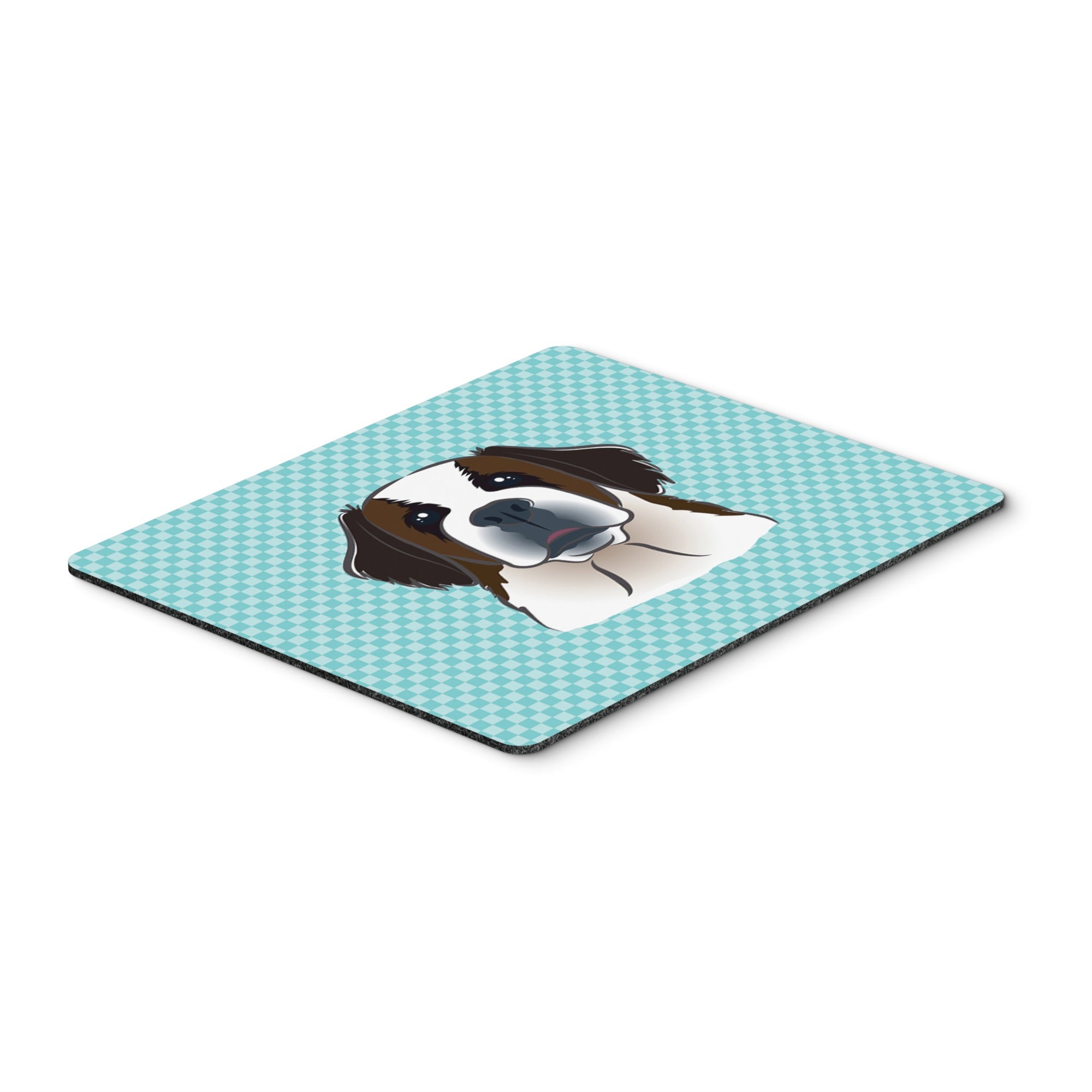 Checkerboard Blue Saint Bernard Mouse Pad, Hot Pad Or Trivet