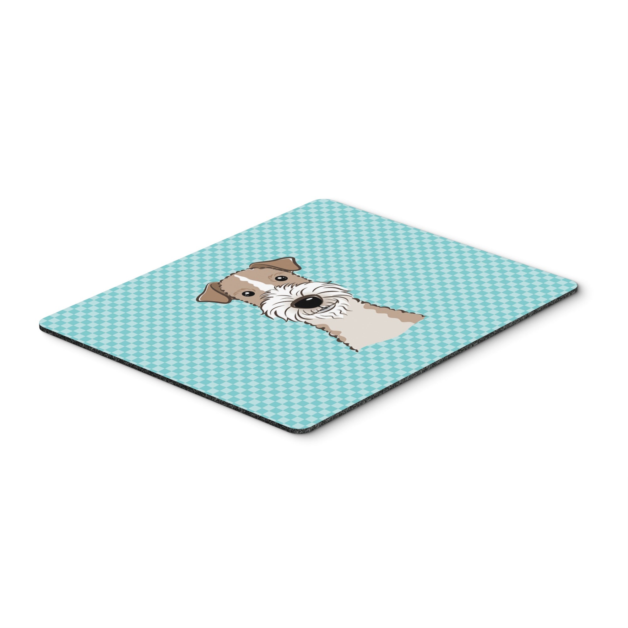 Checkerboard Blue Wire Haired Fox Terrier Mouse Pad, Hot Pad Or Trivet