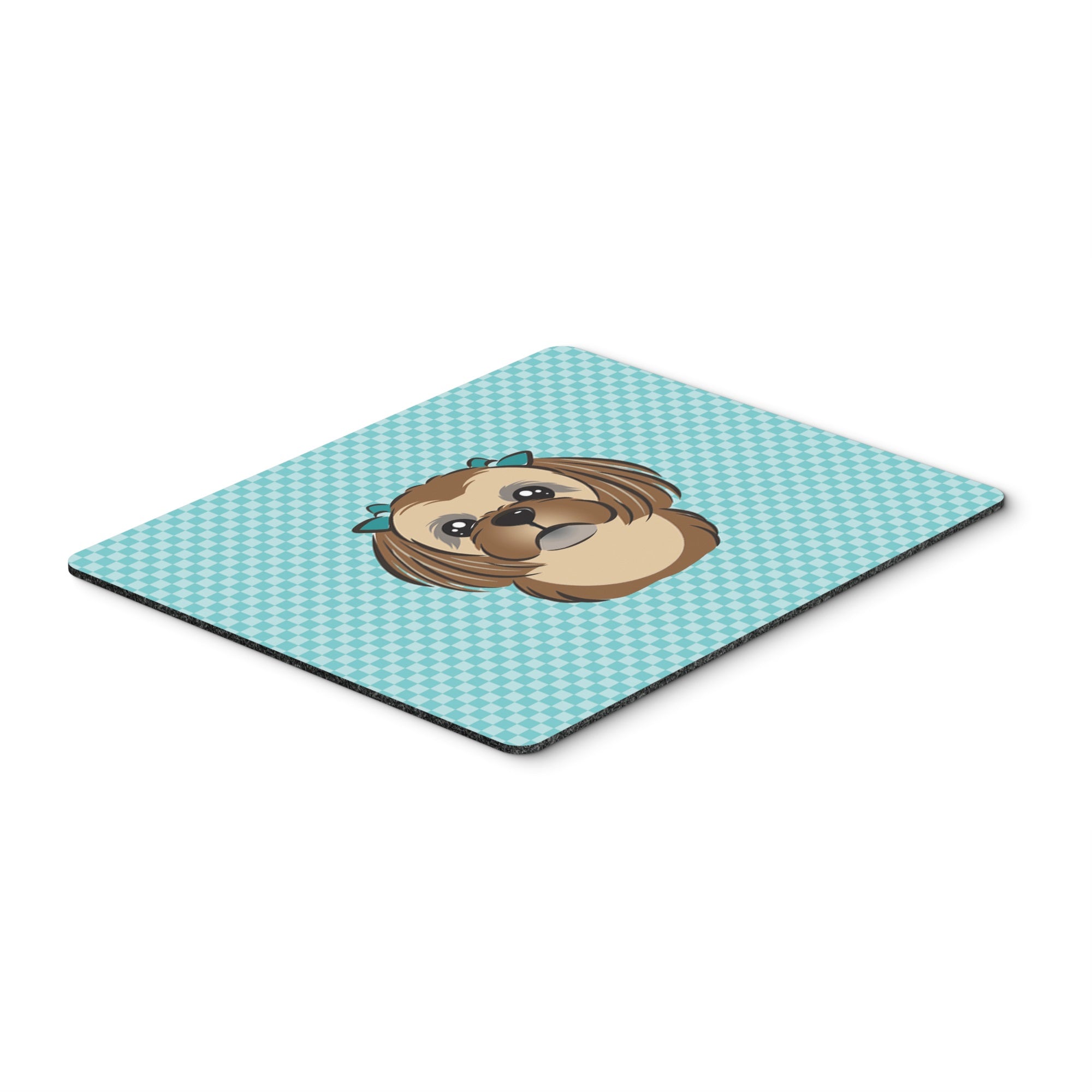 Checkerboard Blue Chocolate Brown Shih Tzu Mouse Pad, Hot Pad Or Trivet